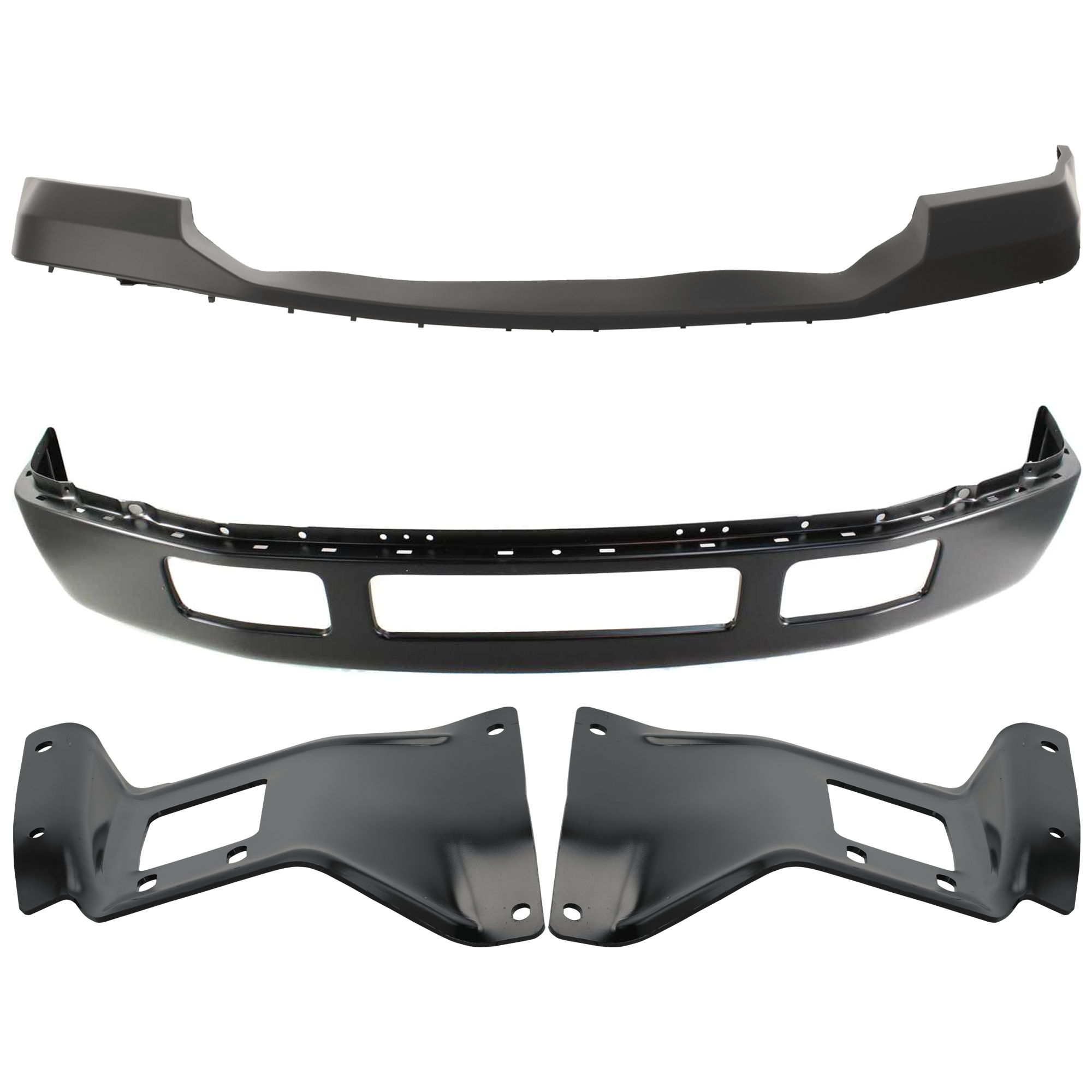 AM F 250 F 350 SUPER DUTY 06-07 FRONT BUMPER 4 pc kit Black w Bumper Bracket and Bumper Cover SKU KIT 071824 C446 Partslink FO1002393 FO1067163 FO1066163 FO1000607 OEM 5C3Z17757CAA 5C3Z17B984AA 5C3Z
