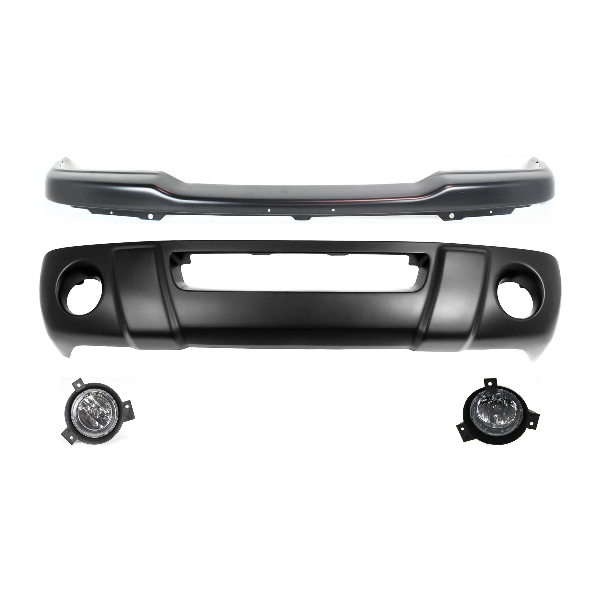AM RANGER 01-03 FRONT BUMPER 4 pc kit Black with Fog Light and Valance SKU KIT 071824 C447 Partslink FO1002380 FO2592184 FO2593184 FO1095189 OEM 1L5Z17757JA 1L5Z15200DA 1L5Z15