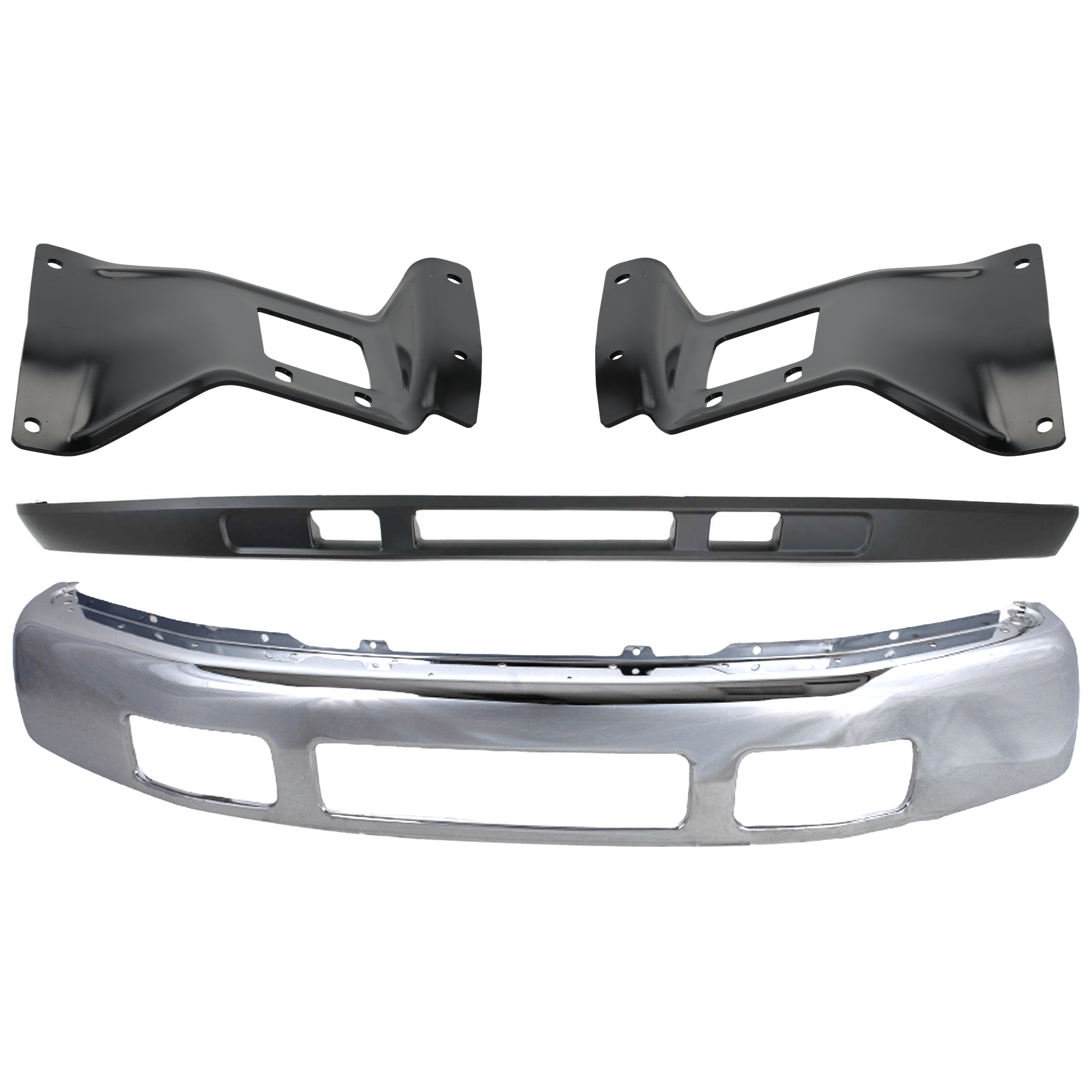 AM F 250 F 350 SUPER DUTY 05-07 FRONT BUMPER 4 pc kit Chrome w Bumper Bracket and Valance SKU KIT 071824 C470 Partslink FO1002392 FO1067163 FO1066163 FO1095219 OEM 5C3Z17757BA 5C3Z17B984AA 5C3Z1