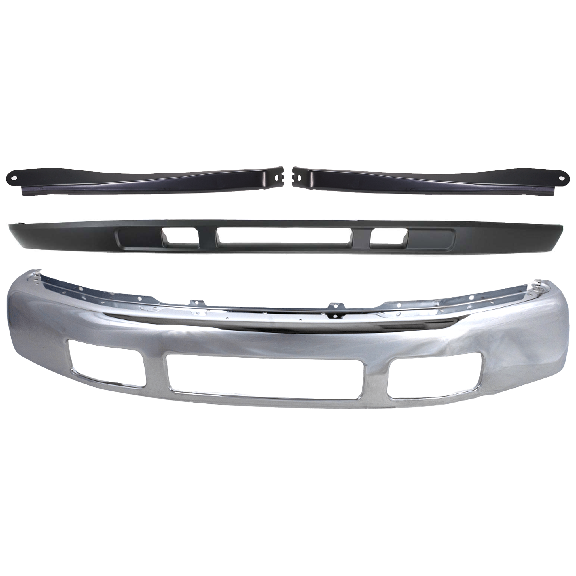 AM F 250 SUPER DUTY F 350 SUPER DUTY 05-07 FRONT BUMPER 4 pc kit Chrome w o Fender Flare holes with Bumper Bracket and Valance SKU KIT 071824 C471 Partslink FO1002392 FO1067164 FO1066164 FO1095219 OEM 5C3Z17757BA 5C3Z17754AA 5C3Z17
