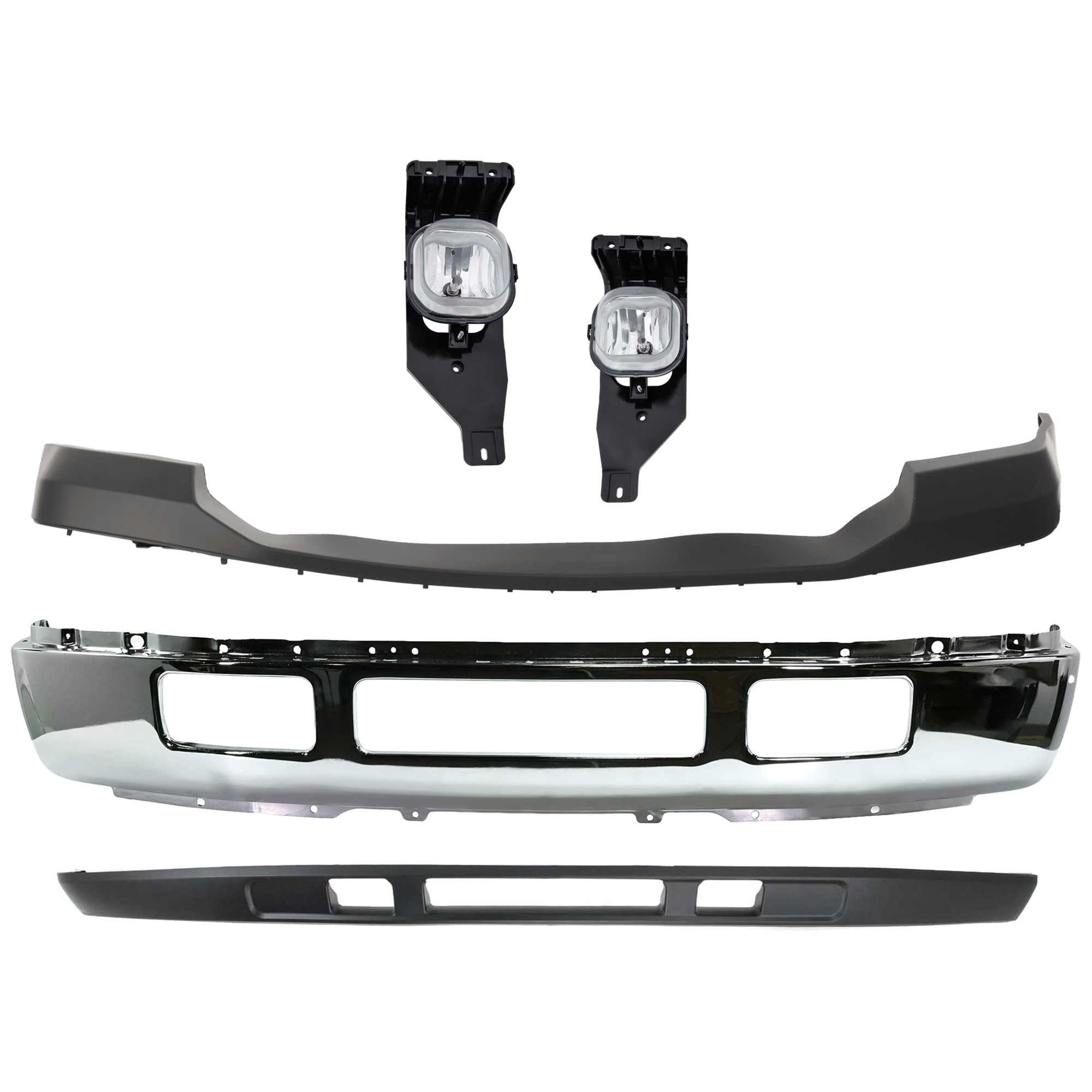 AM F 450 F 550 SUPER DUTY 06-07 BUMPER 5 pc kit Chrome w Fender Flare with Bumper Cover Fog Light and Valance SKU KIT 071824 C476 Partslink FO1002396 FO1000607 FO2593211 FO2592211 FO1095219 OEM 5C3Z17757FA 6C3Z17D957AA 6C3Z1