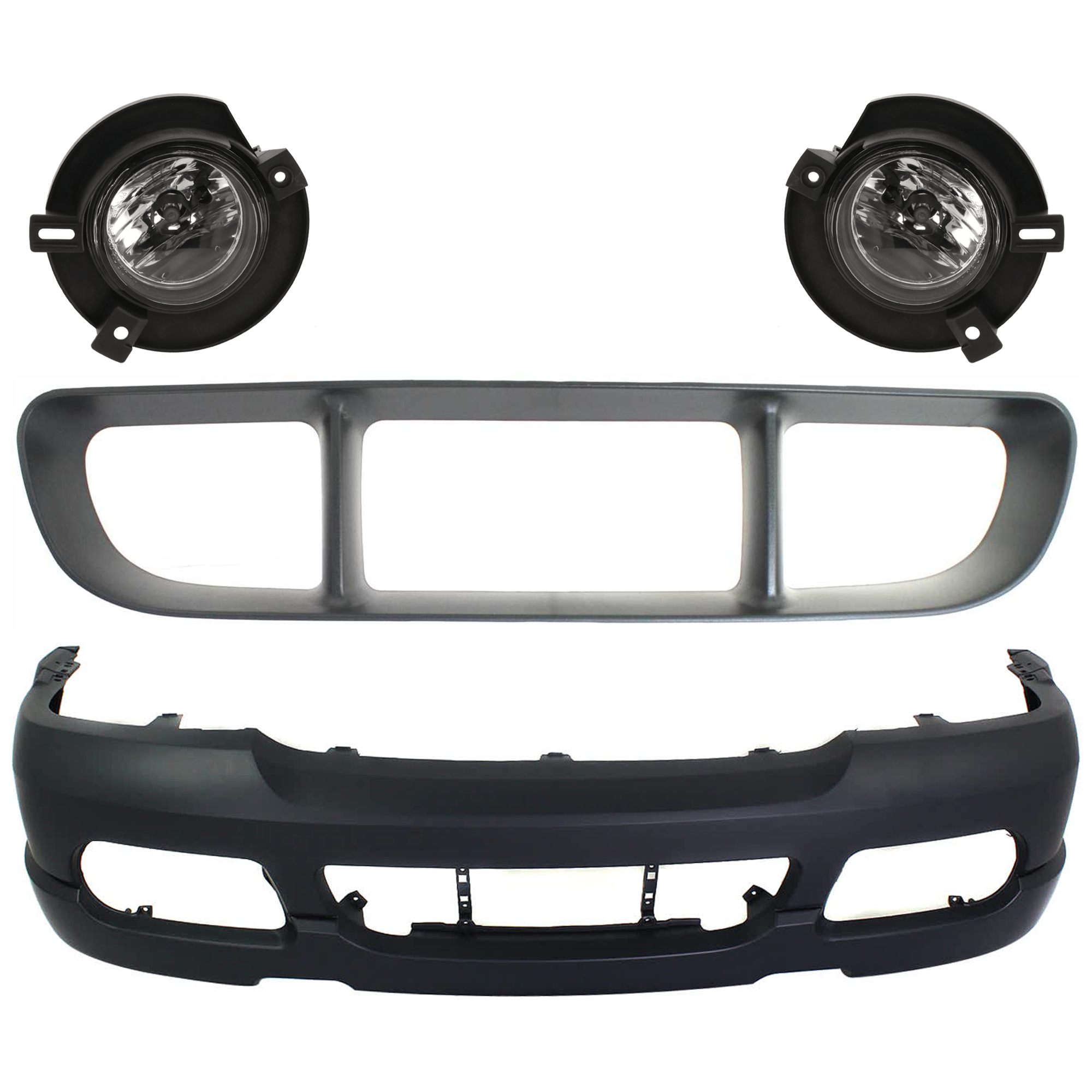 AM EXPLORER 02-05 FRONT BUMPER COVER 4 pc kit Primed with Bumper Grille and Fog Light SKU KIT 071824 C483 Partslink FO1000496 FO1036107 OEM 2L2Z17D957SAPTM 1L2Z17K945AAA