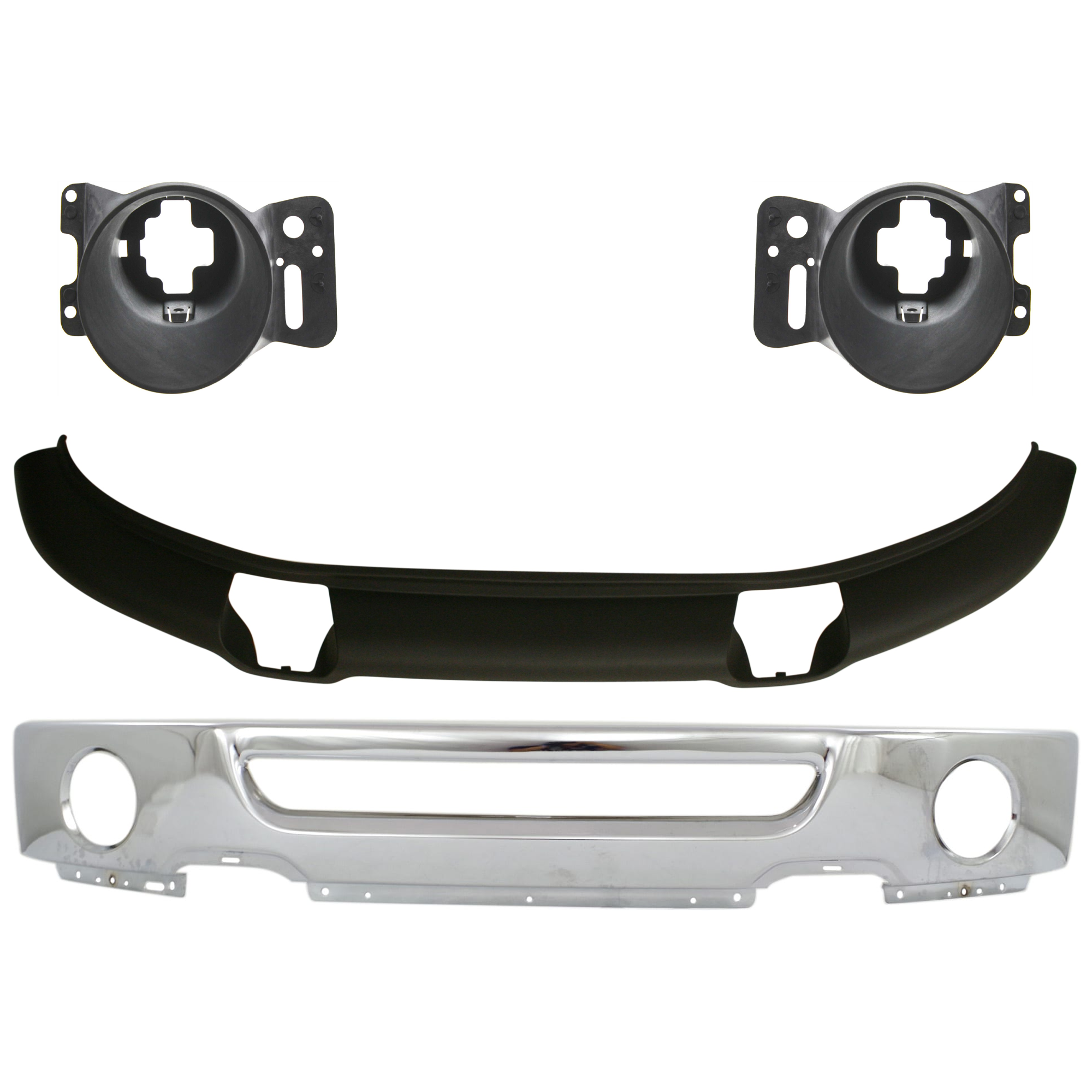 AM F 150-07-08 FRONT BUMPER 4 pc kit Face Bar Chrome with Fog Light Bracket and Valance SKU KIT 071824 C484 Partslink FO1002399 FO2601101 FO2600101 FO1093108 OEM 6L3Z17757BA 6L3Z15266AA 6L3Z15