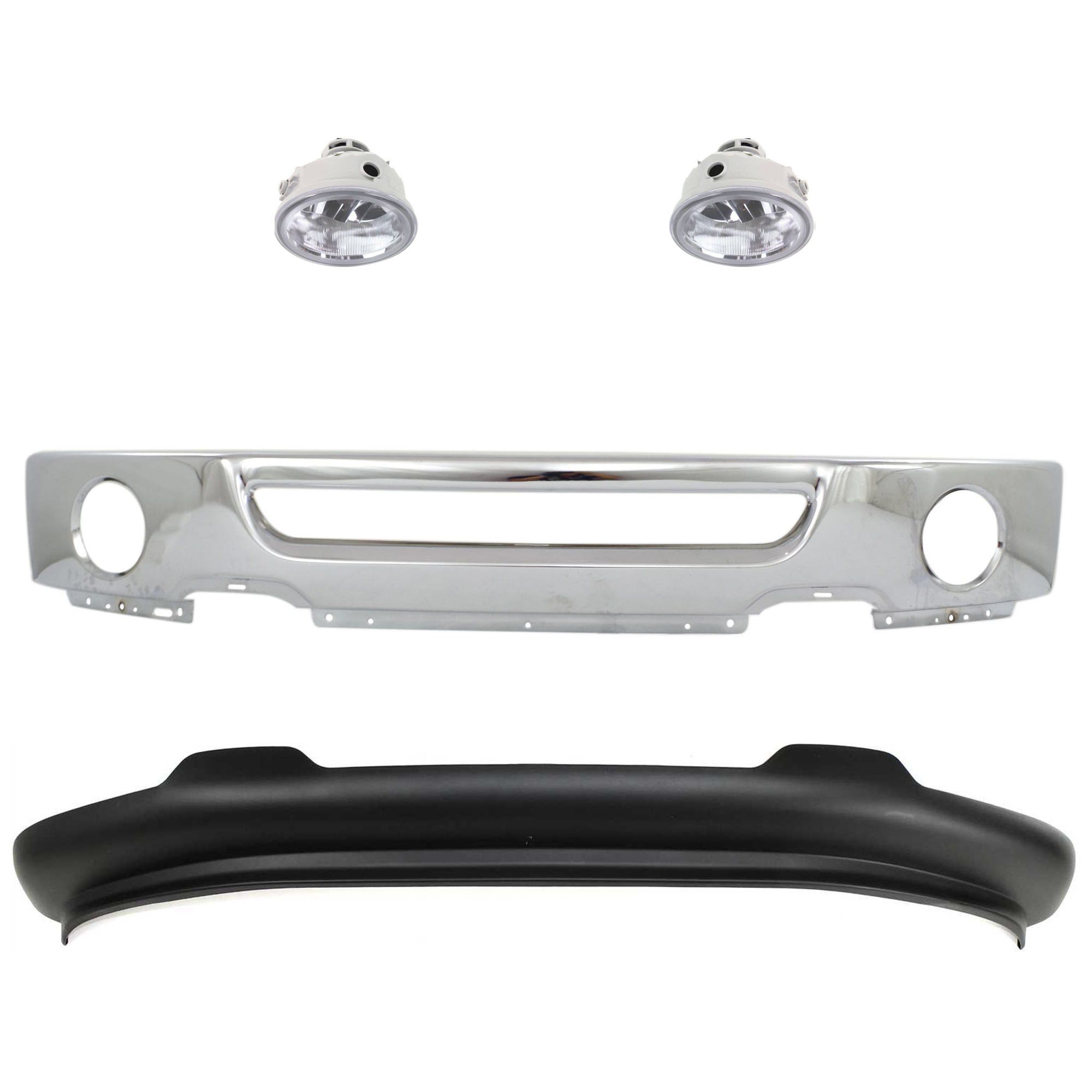 AM F 150-06-08 FRONT BUMPER 4 pc kit Face Bar Chrome w Fog Light Holes with Fog Light and Valance SKU KIT 071824 C487 Partslink FO1002399 FO2592220 FO2593220 FO1093107 OEM 6L3Z17757BA AL3Z15201A PFM AL3
