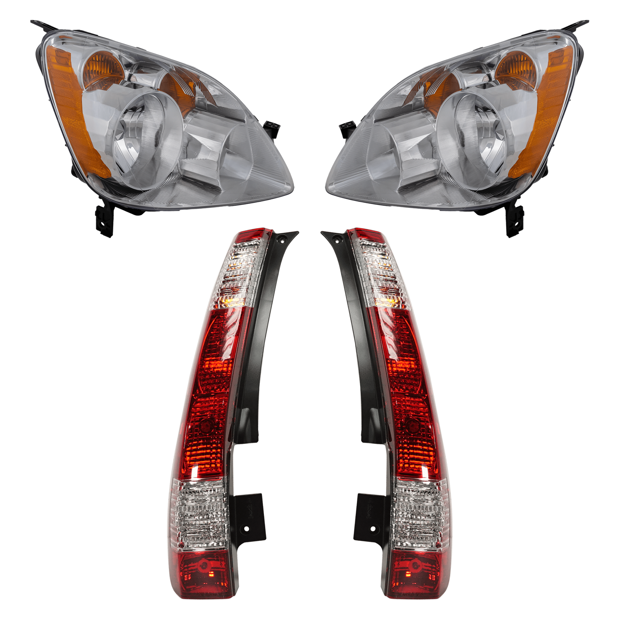 AM CR V 05-06 TAIL LAMP RH AND LH 4 pc Kit with Headlight SKU KIT 071824 C500 Partslink HO2518107 HO2519107 HO2800196C HO2801196C OEM 33101S9AA11-33151S9AA11-33501S