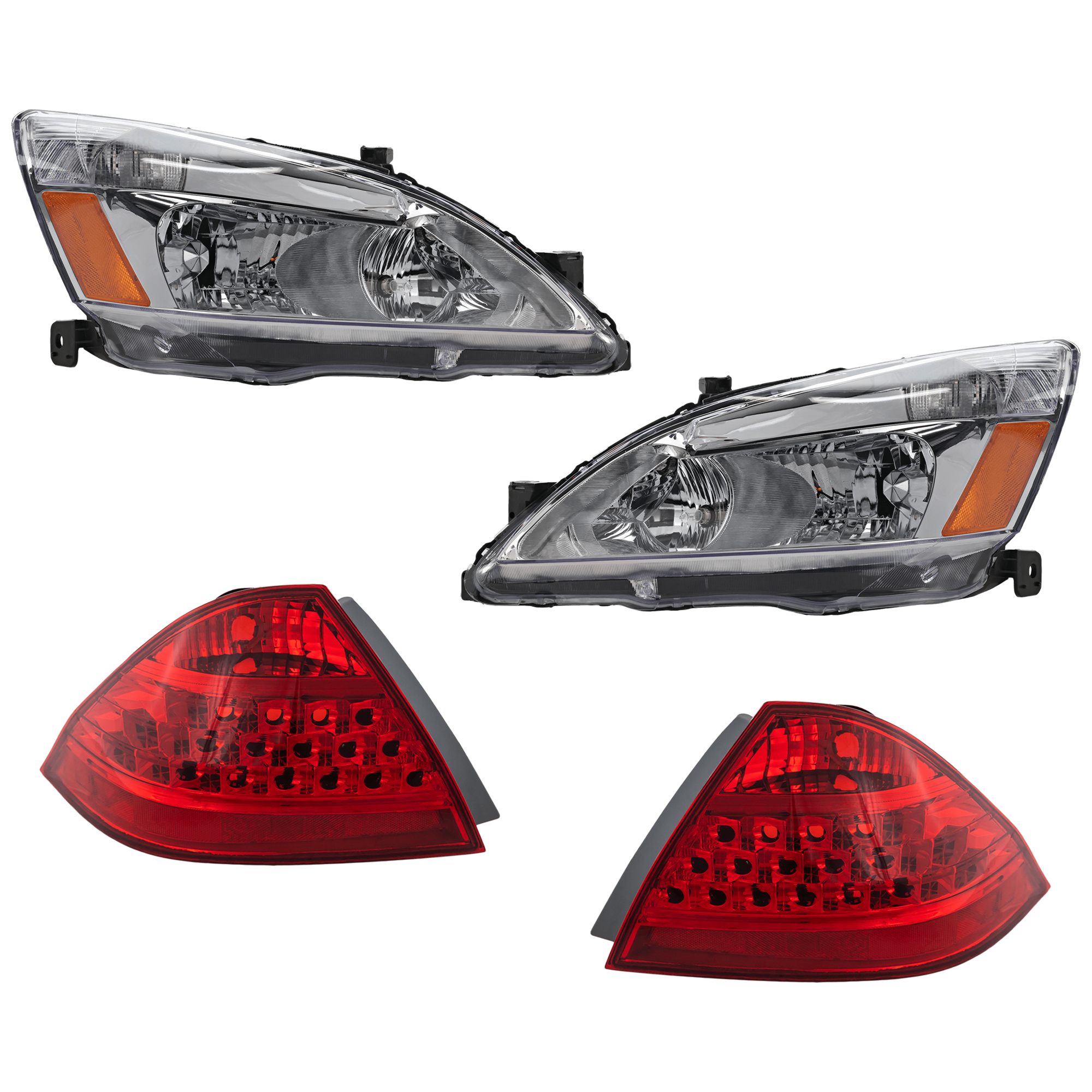 AM ACCORD 03-07 HEAD LAMP RH AND LH 4 pc kit w Tail Light SKU KIT 071824 C502 Partslink HO2818130 HO2819130 OEM 33101SDAA01 PFM 33151SDAA01 PF