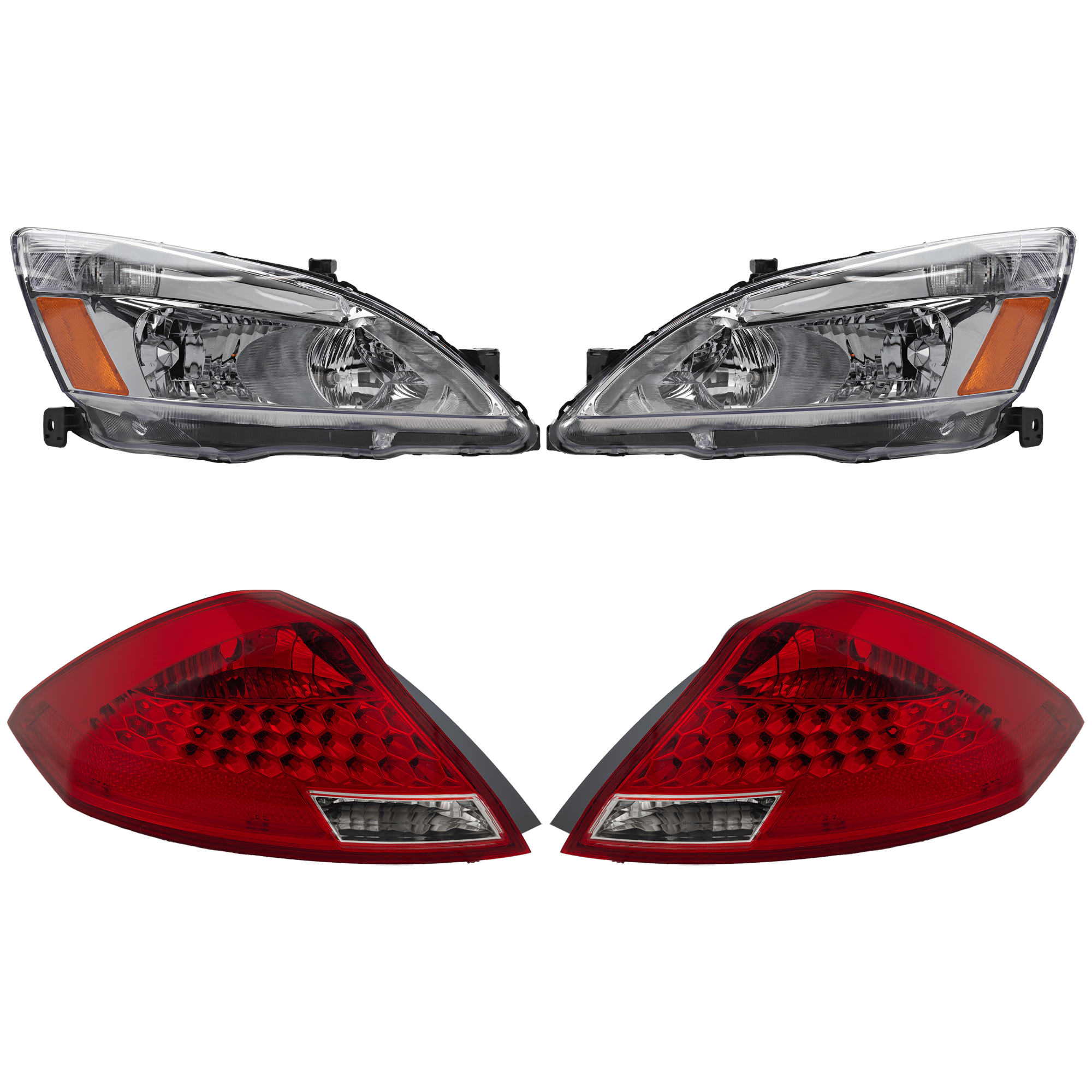 AM ACCORD 06-07 TAIL LAMP RH AND LH Lens and Housing Black Rim 4 pc Kit with Headlight SKU KIT 071824 C503 OEM 33501SDNA11-33551SDNA11-33101S
