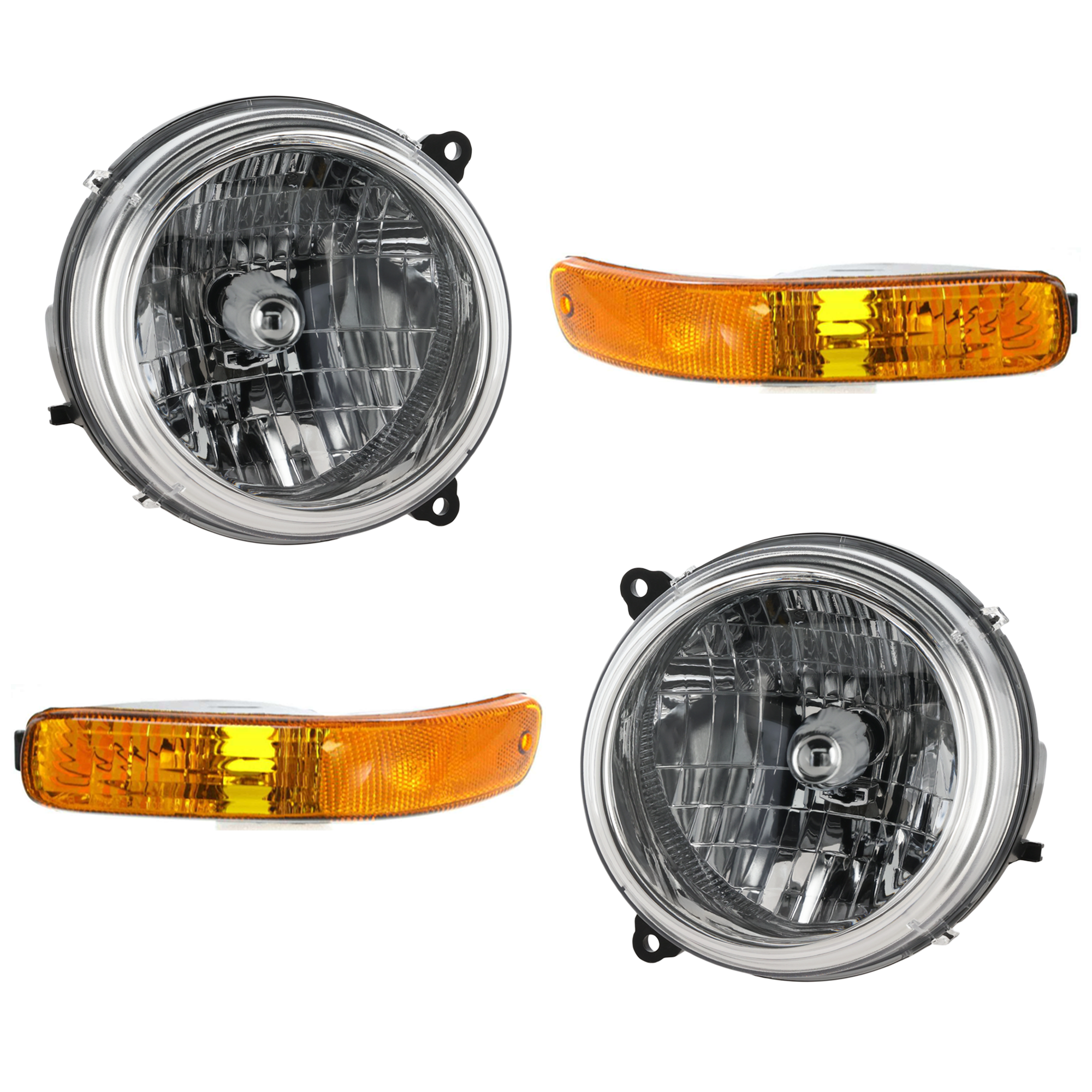 AM LIBERTY 02-03 HEAD LAMP RH AND LH 4 pc kit w Parking Light SKU KIT 071824 C505 Partslink CH2502136 CH2503136 CH2521139 CH2520139 OEM 5101820AA 5101821AA 55155910AC