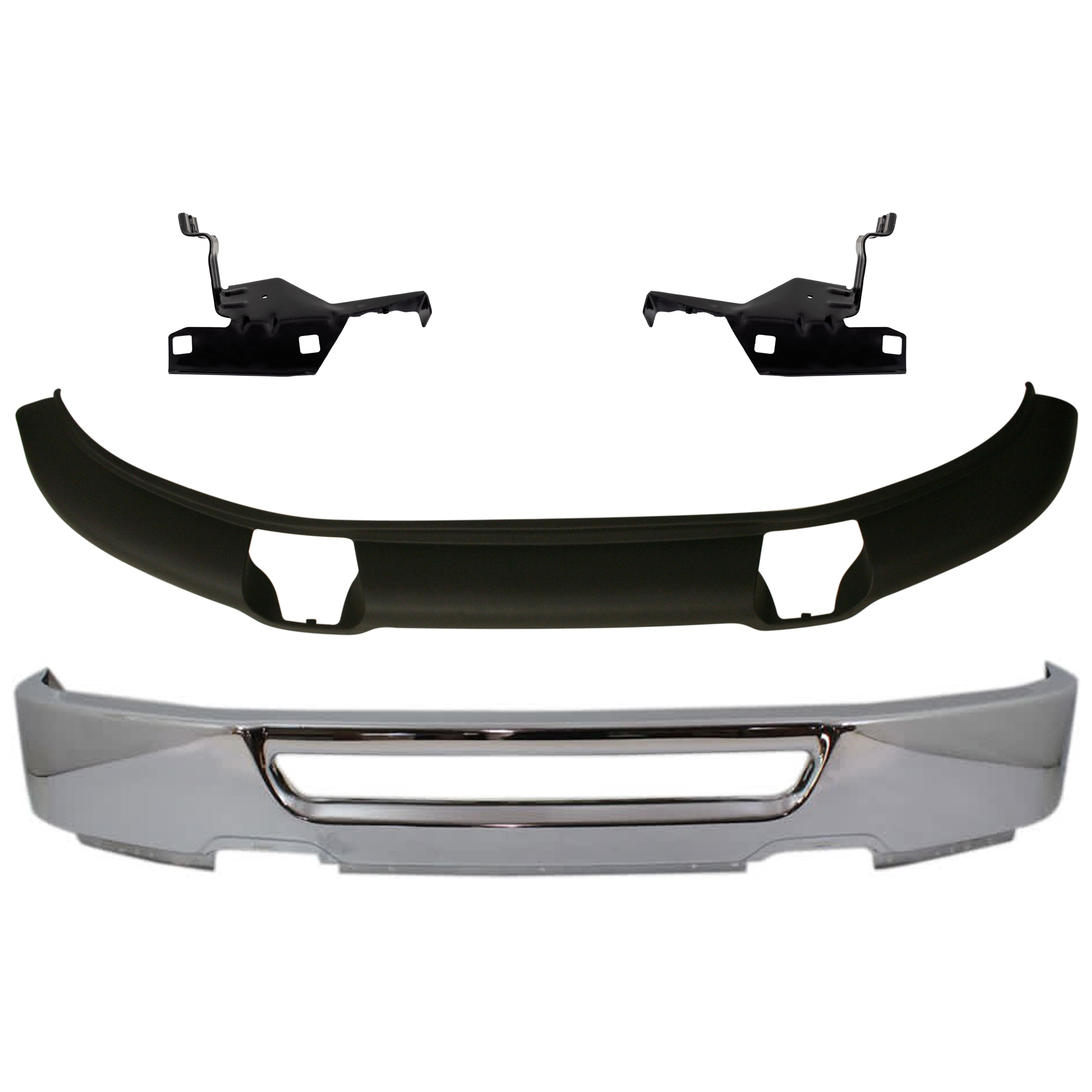 AM F 150-07-08 FRONT BUMPER 4 pc kit Face Bar Chrome w o Fog Light Holes with Bumper Bracket and Valance SKU KIT 071824 C513 Partslink FO1002400 FO1066158 FO1067158 FO1093108 OEM 6L3Z17757AA 4L3Z17B983AB 4L3Z1