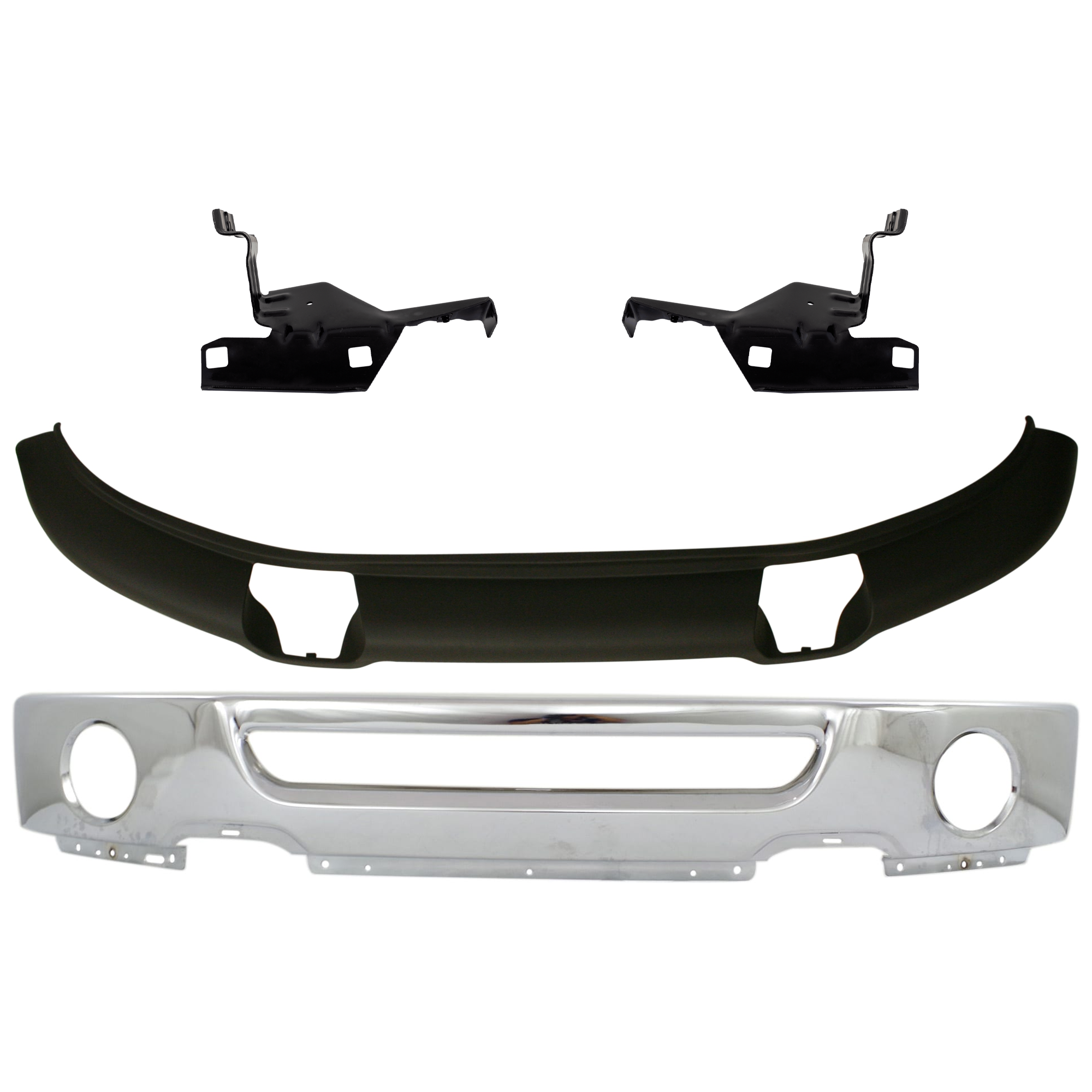 AM F 150-07-08 FRONT BUMPER 4 pc kit Face Bar Chrome w Fog Light Holes with Bumper Bracket and Valance SKU KIT 071824 C516 Partslink FO1002399 FO1066158 FO1067158 FO1093108 OEM 6L3Z17757BA 4L3Z17B983AB 4L3Z1