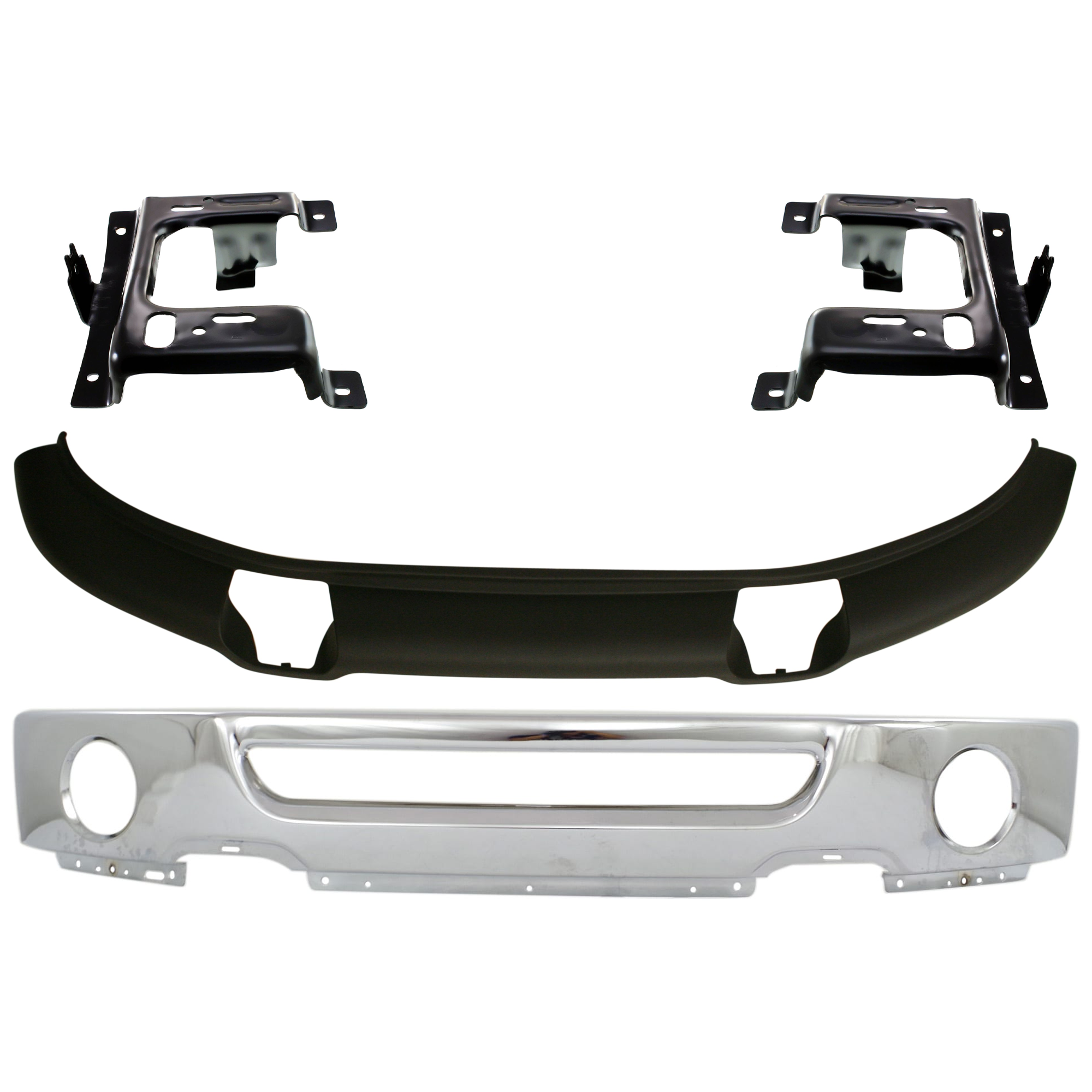 AM F 150-07-08 FRONT BUMPER 4 pc kit Face Bar Chrome w Fog Light Holes with Bumper Bracket and Valance SKU KIT 071824 C517 Partslink FO1002399 FO1066172 FO1067172 FO1093108 OEM 6L3Z17757BA 6L3Z17B985AA 6L3Z1