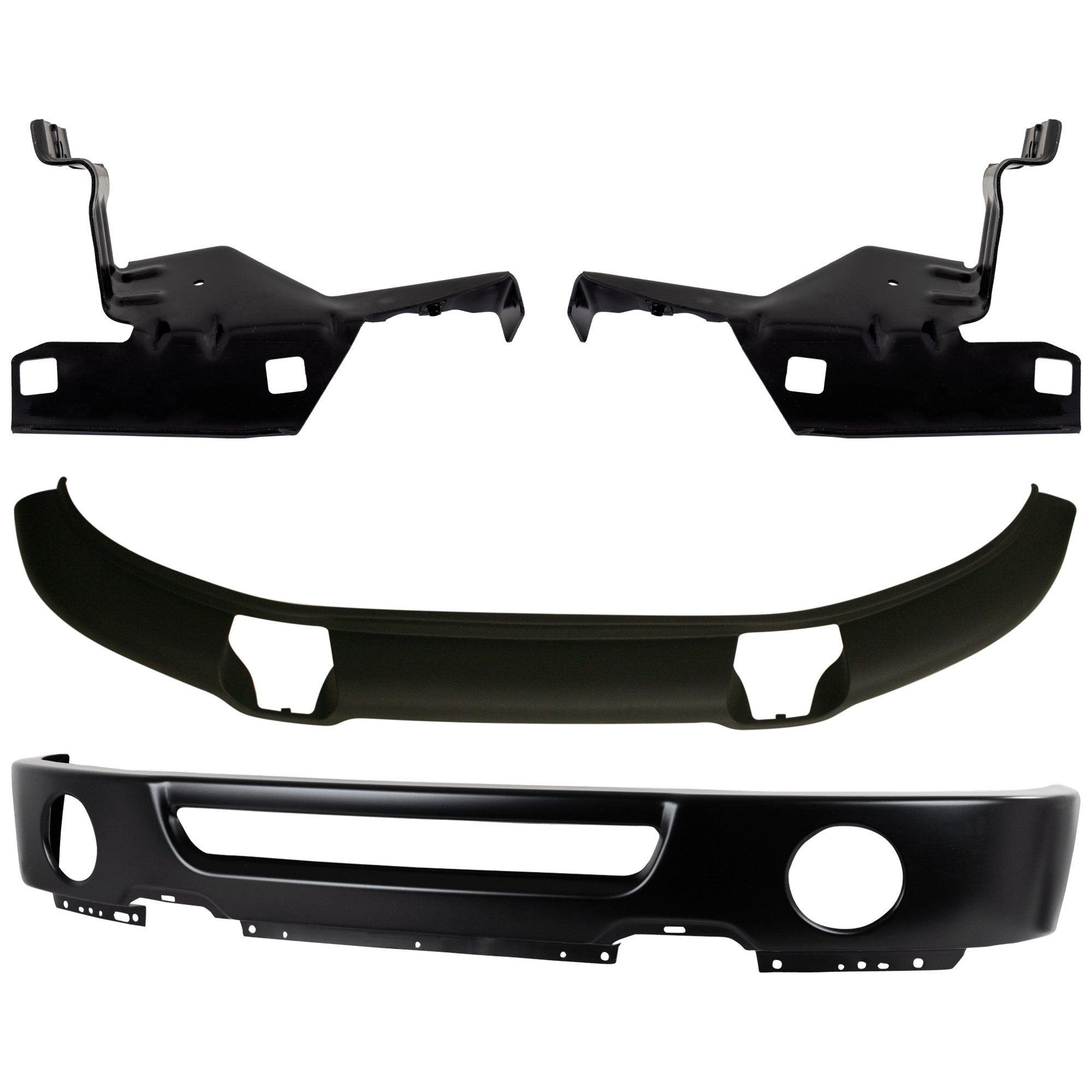 AM F 150-07-08 FRONT BUMPER Lower 4 pc kit Face Bar Paint to Match w Fog Light Holes with Bumper Bracket and Valance SKU KIT 071824 C518 Partslink FO1002401 FO1066158 FO1067158 FO1093108 OEM 6L3Z17757DAPTM 4L3Z17B983AB 4L