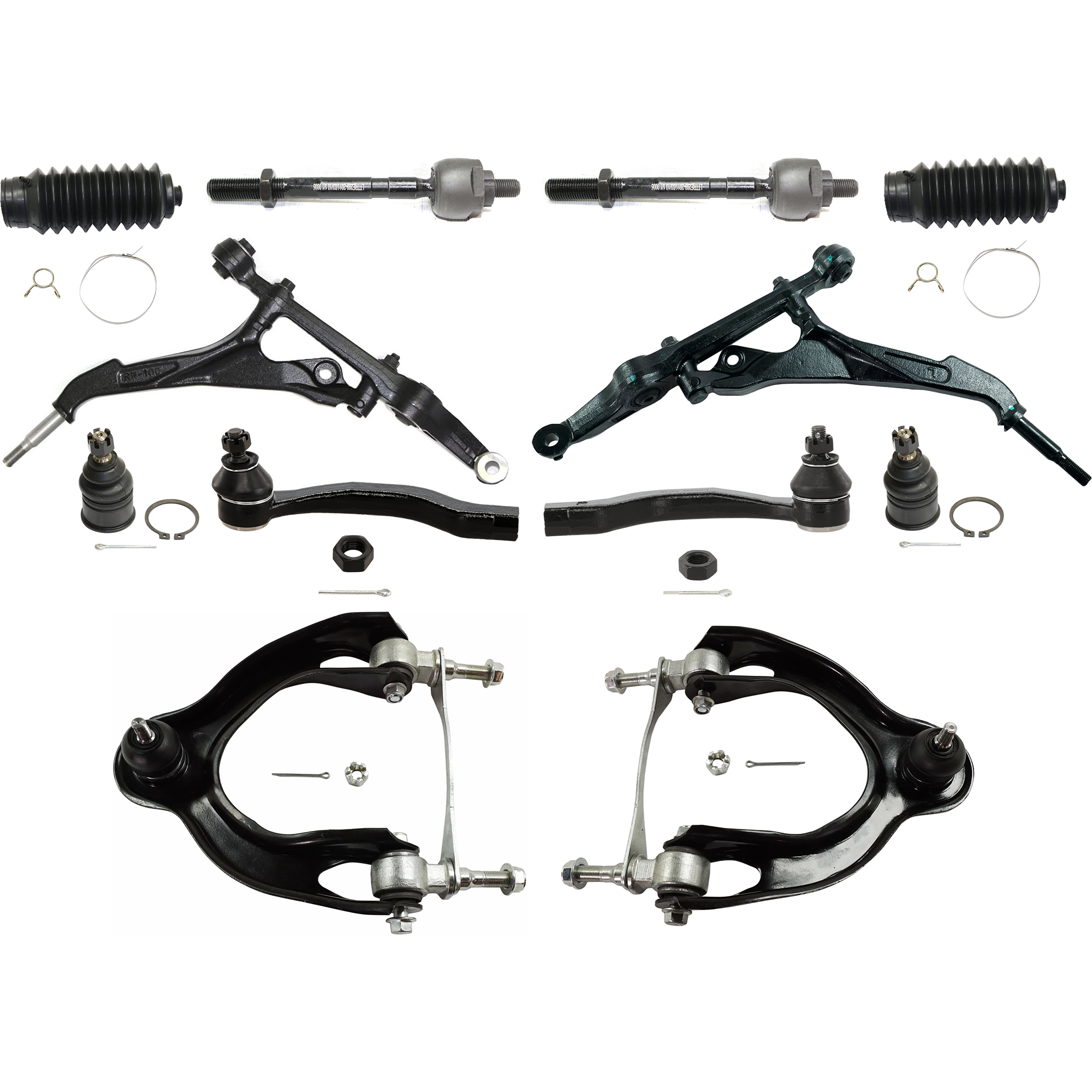 AM CIVIC 92-95 CIVIC DEL SOL 93-97 FRONT CONTROL ARM RH AND LH Upper and Lower 12 pc kit with Ball Joint Tie Rod End and Steering Rack Boot SKU KIT 071824 C51 OEM 51350SR3020-51350SR3010-51350S