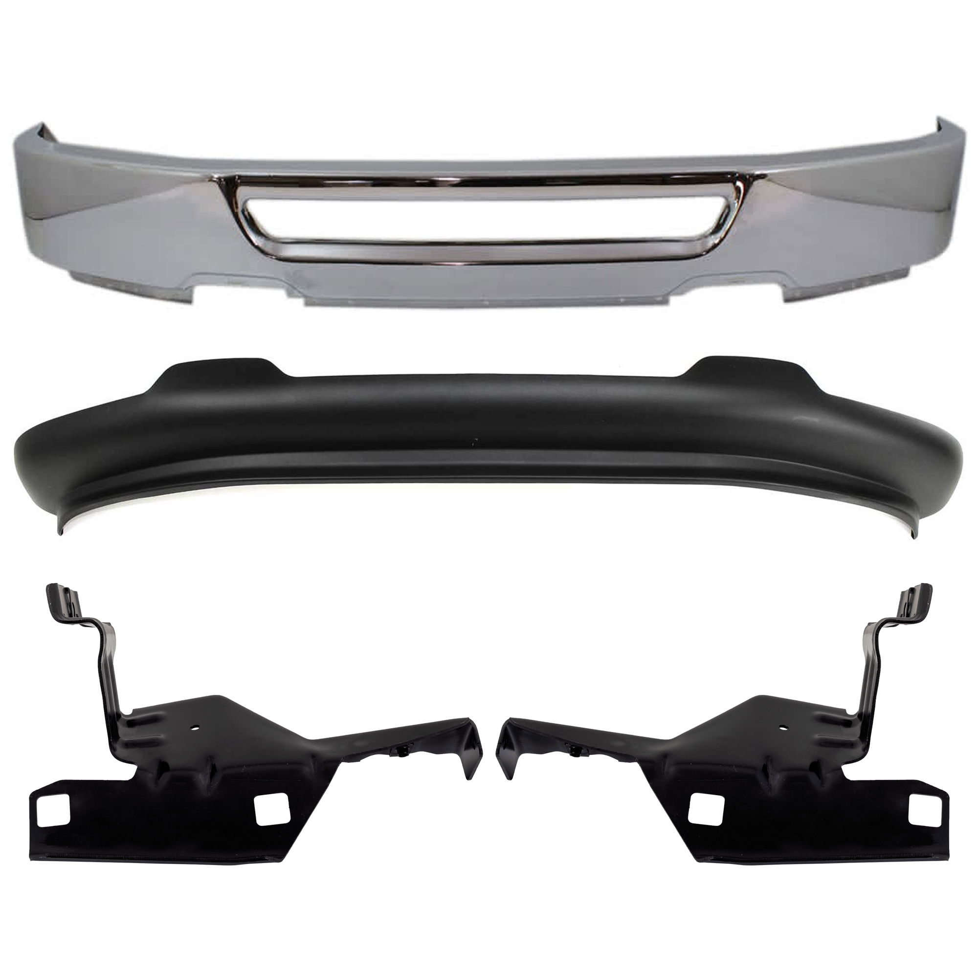 AM F 150-06-08 FRONT BUMPER 4 pc kit Face Bar Chrome w o Fog Light Holes with Bumper Bracket and Valance SKU KIT 071824 C520 Partslink FO1002400 FO1066158 FO1067158 FO1093107 OEM 6L3Z17757AA 4L3Z17B983AB 4L3Z1
