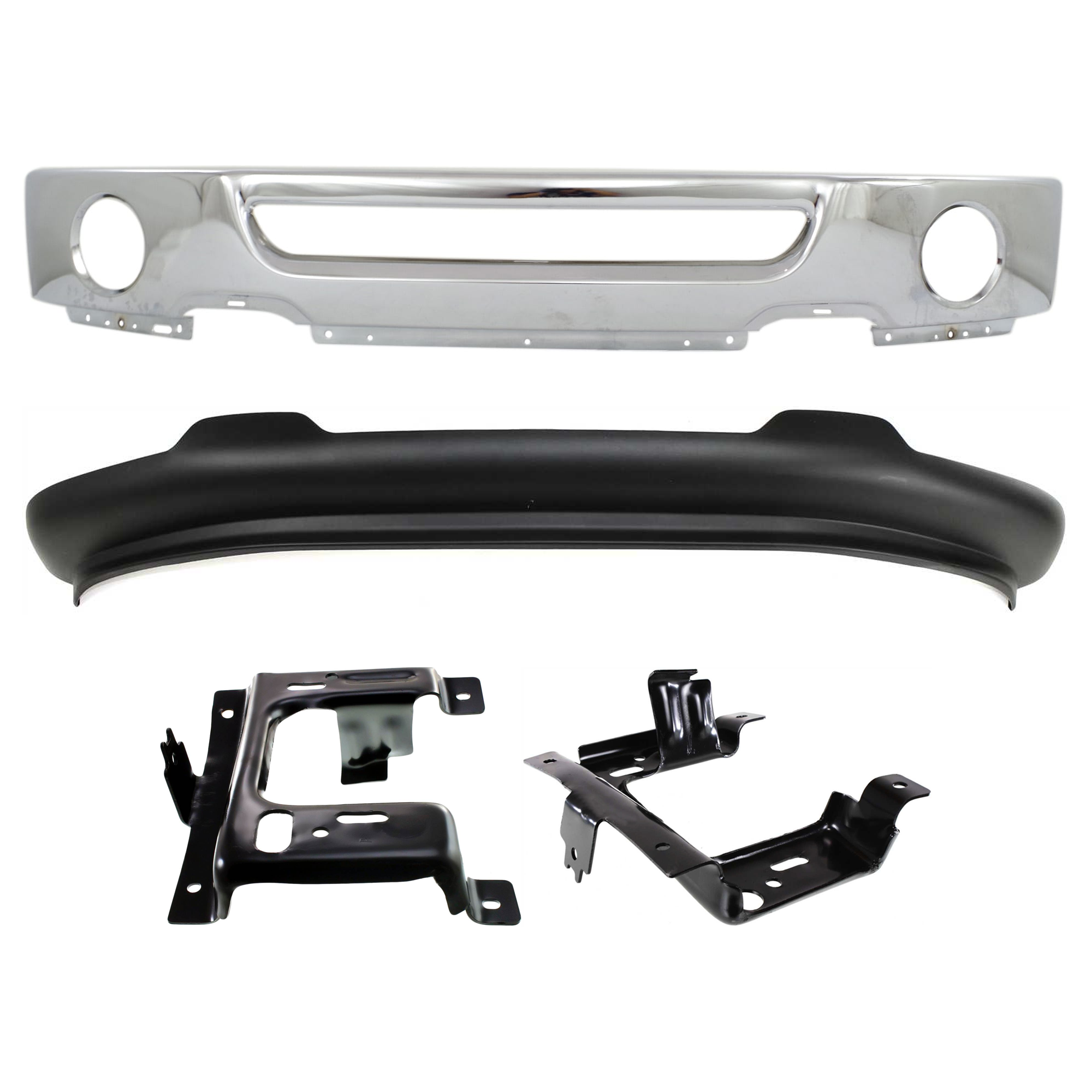 AM F 150-06-08 FRONT BUMPER 4 pc kit Face Bar Chrome w Fog Light Holes with Bumper Bracket and Valance SKU KIT 071824 C522 Partslink FO1002399 FO1066172 FO1067172 FO1093107 OEM 6L3Z17757BA 6L3Z17B985AA 6L3Z1