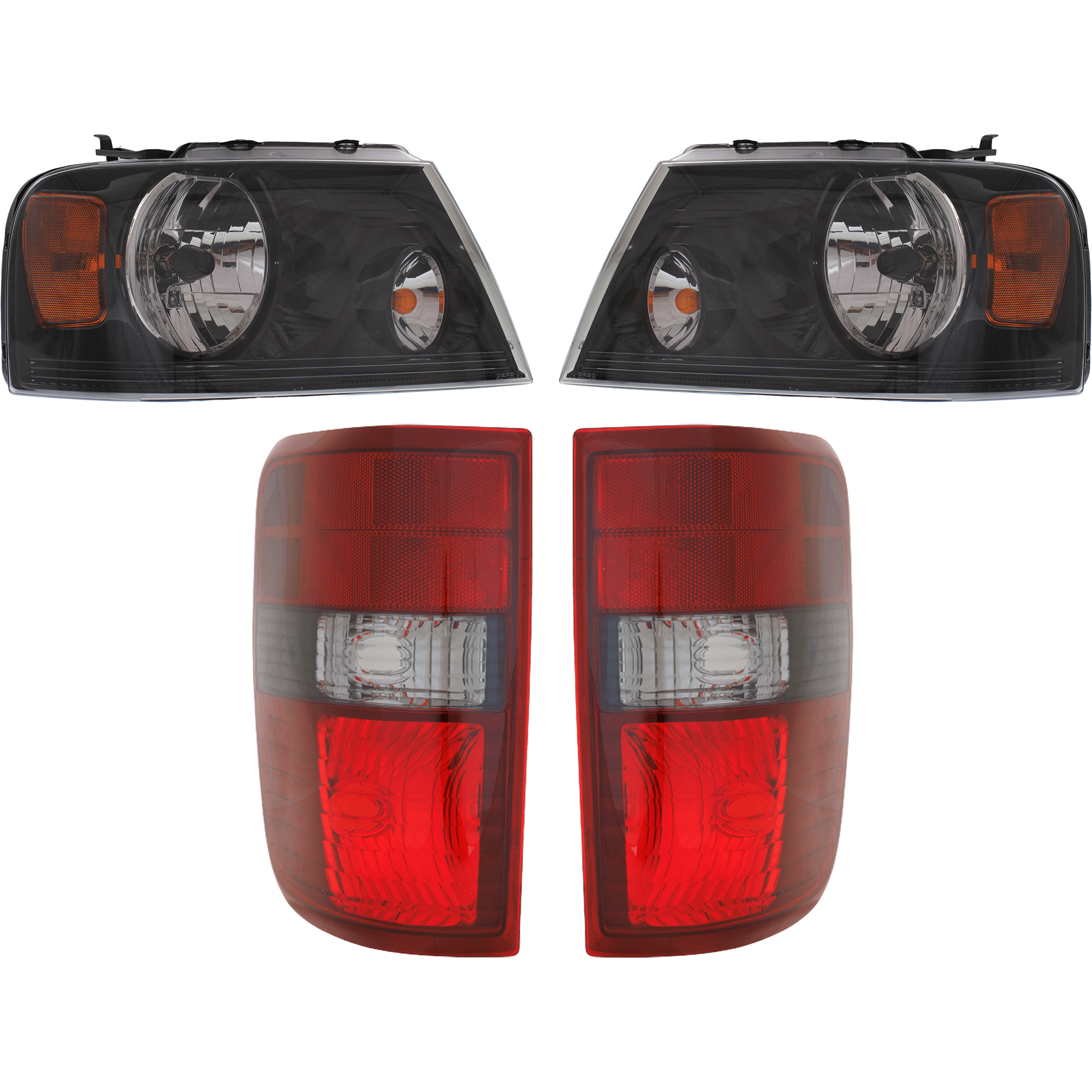 AM F 150-06-08 HEAD LAMP RH AND LH 4 pc kit w Tail Light SKU KIT 071824 C546 Partslink FO2502247 FO2503247 FO2800200 FO2801200 OEM 7L3Z13008EA 7L3Z13008HA 6L3Z13