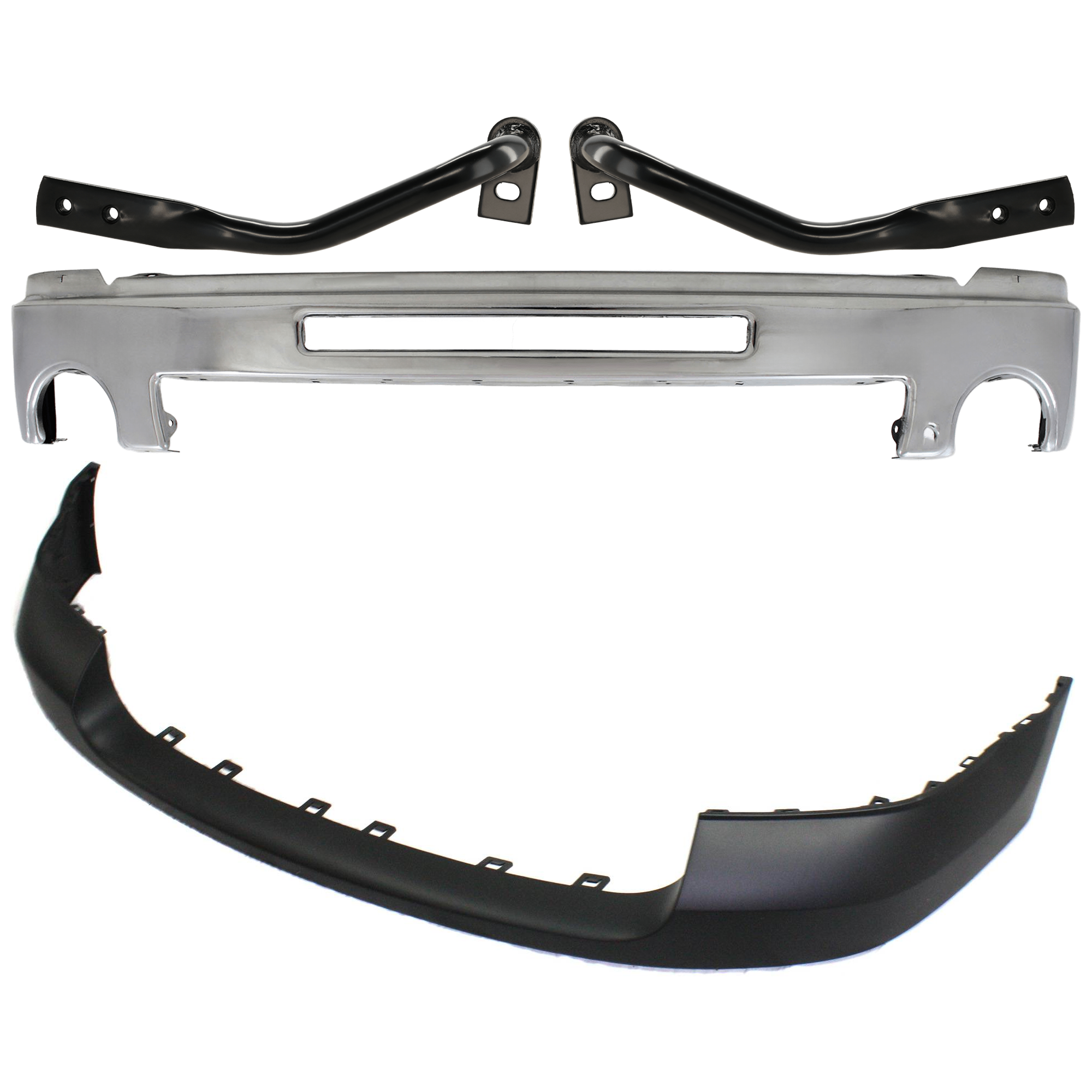 AM SIERRA 2500 HD 3500 HD 07-10 FRONT BUMPER 4 pc kit Chrome with Bumper Bracket and Bumper Cover SKU KIT 071824 C547 Partslink GM1002834 GM1043107 GM1042107 GM1000873 OEM 15902856-22861859-22861858-257