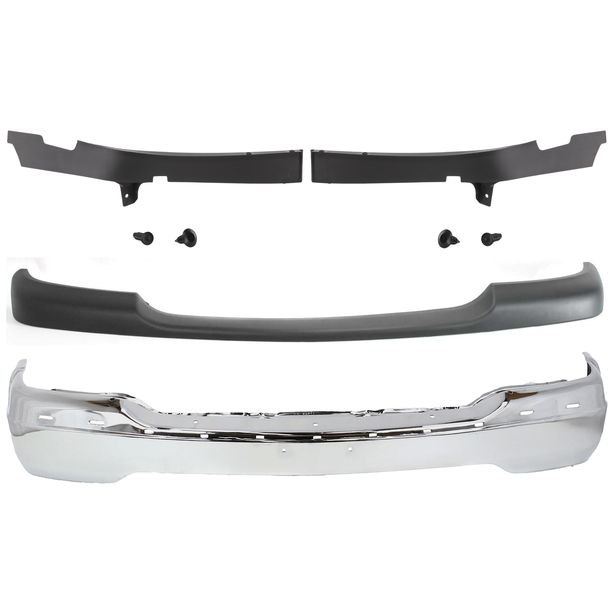 AM SIERRA 99-02 FRONT BUMPER 4 pc kit Chrome with Bumper Trim SKU KIT 071824 C550 Partslink GM1002373 GM1089170 GM1088170 GM1051105 OEM 15758072-15102067-15049381-157