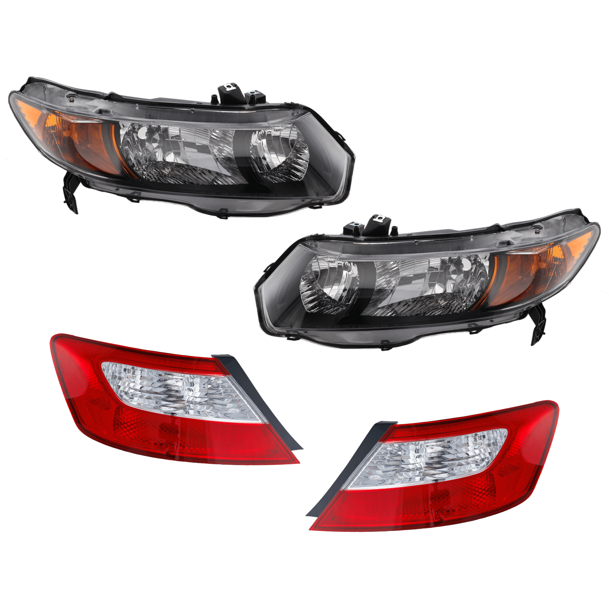 AM CIVIC 06-07 HEADLAMP RH AND LH 4 pc kit Lens and Housing Halogen with Tail Light SKU KIT 071824 C558 Partslink HO2518111 HO2519111 HO2800165C HO2801164C OEM 33101SVAA02-33151SVAA01-33501S