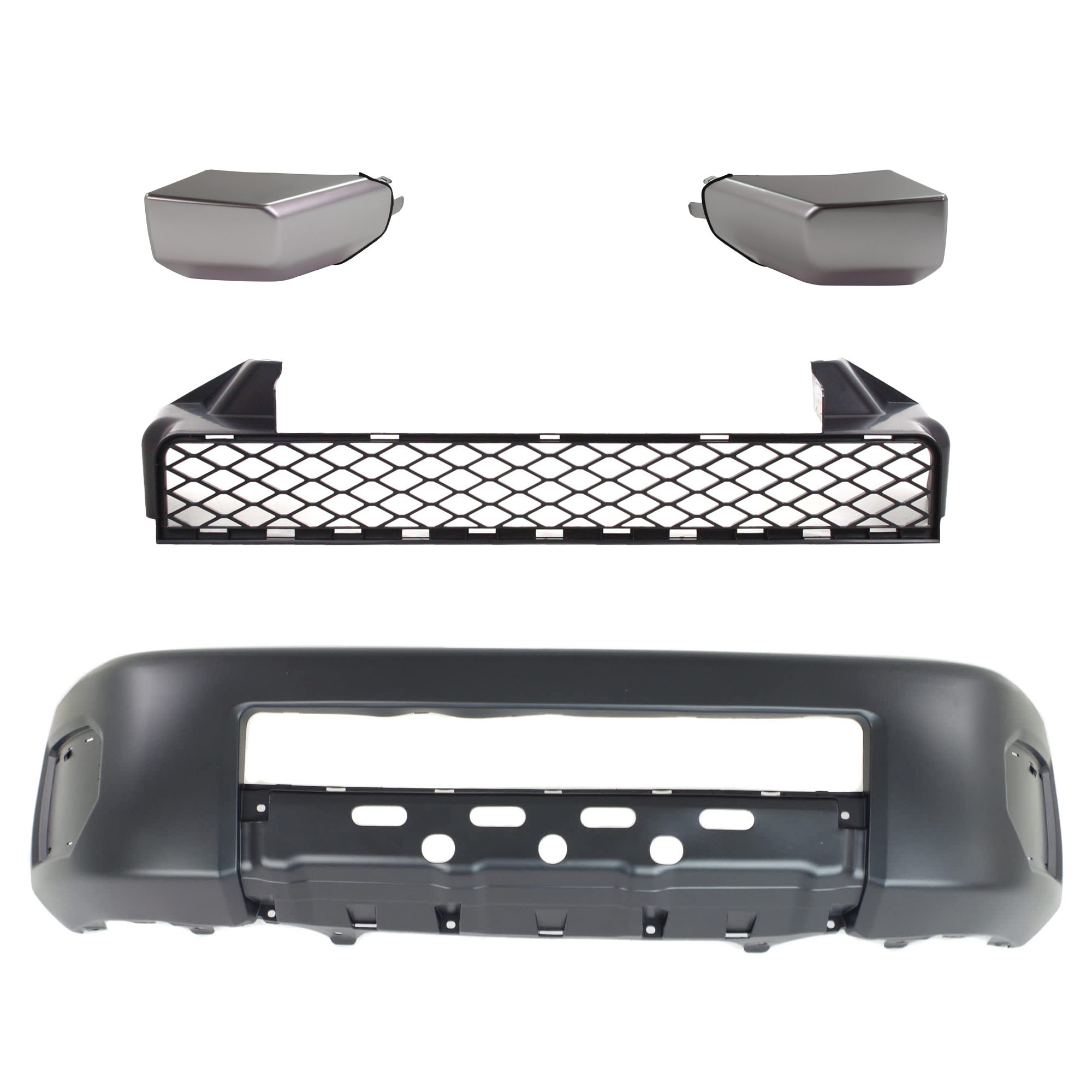 AM FJ CRUISER 07-14 FRONT BUMPER COVER 4 pc kit Textured with Bumper End and Bumper Grille SKU KIT 071824 C565 Partslink TO1000322 TO1004174 TO1005174 TO1036102 OEM 5211935071-5242335020-52422350
