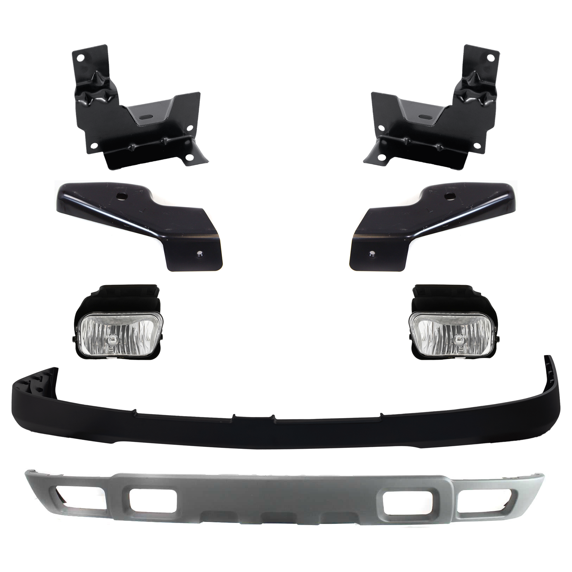 AM SILVERADO 04-07 FRONT BUMPER COVER Upper 8 pc kit Bumper Cap Textured with Bumper Bracket Fog Light and Valance SKU KIT 071824 C56 Partslink GM1051109 GM1067175 GM1066175 GM1066167 GM1067167 GM2593150 GM2592150 GM1092173 OEM 15139804-15059688-15059687-150
