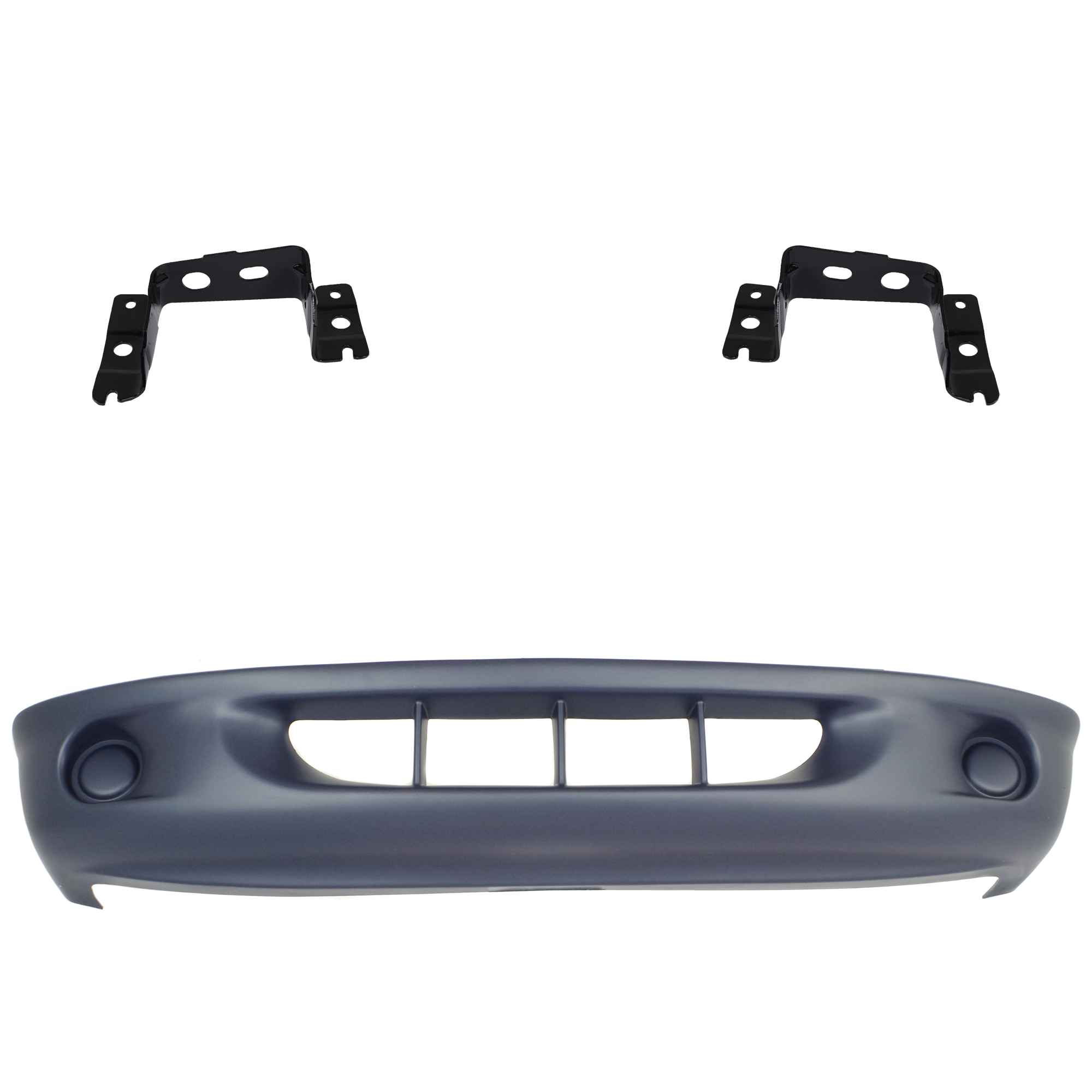 AM DAKOTA 97-00 FRONT BUMPER COVER Lower 3 pc kit Primed w o Fog Light Holes with Bumper Bracket SKU KIT 071824 C586 Partslink CH1000289 CH1067121 CH1066121 OEM 4897588AB 55076528-55076529