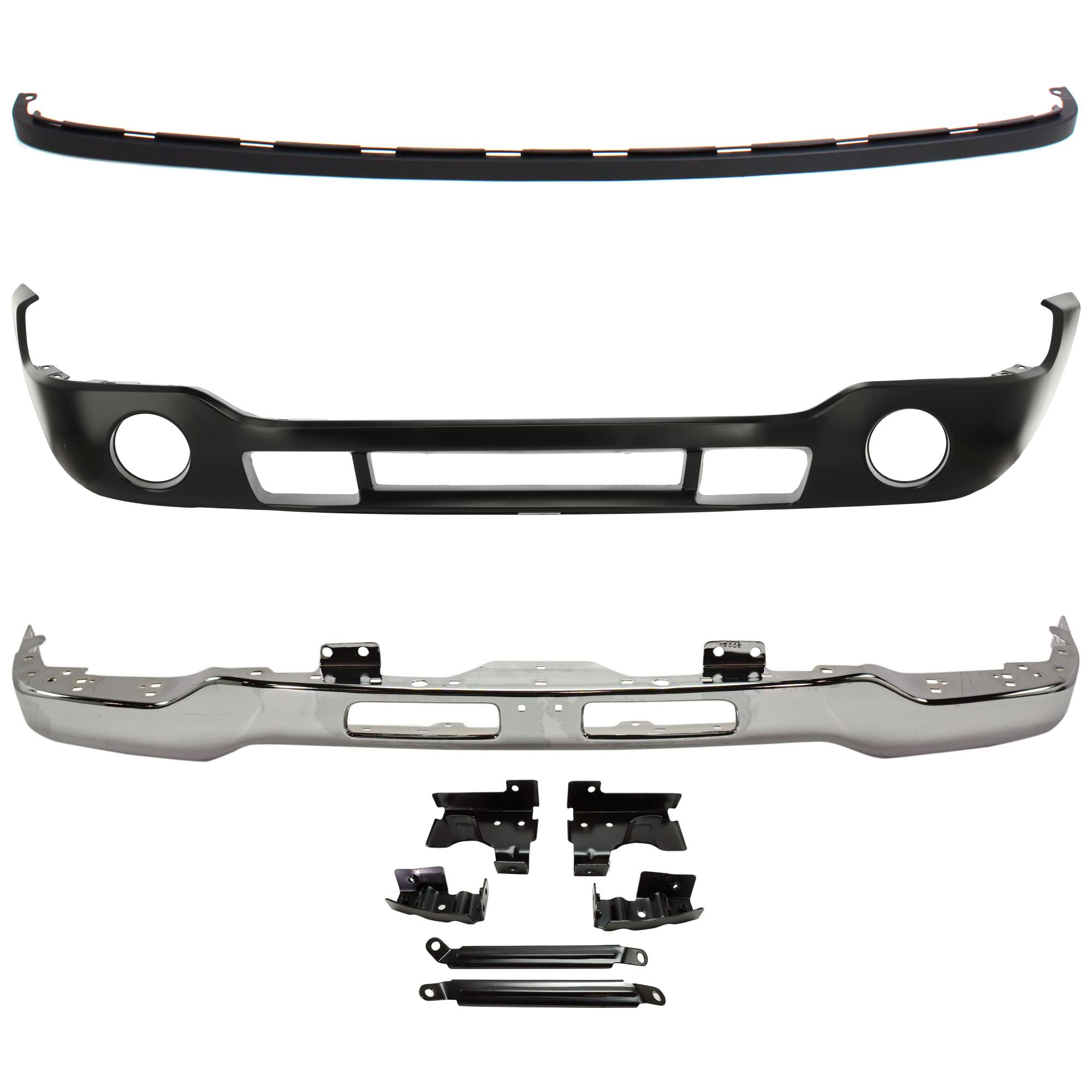 AM SIERRA 03-07 FRONT BUMPER 3 pc kit Chrome w Fog Light Hole w Bracket with Bumper Cover and Valance SKU KIT 071824 C594 Partslink GM1002463 GM1000684 GM1092201 OEM 15098990 PFM 12335963-88979837