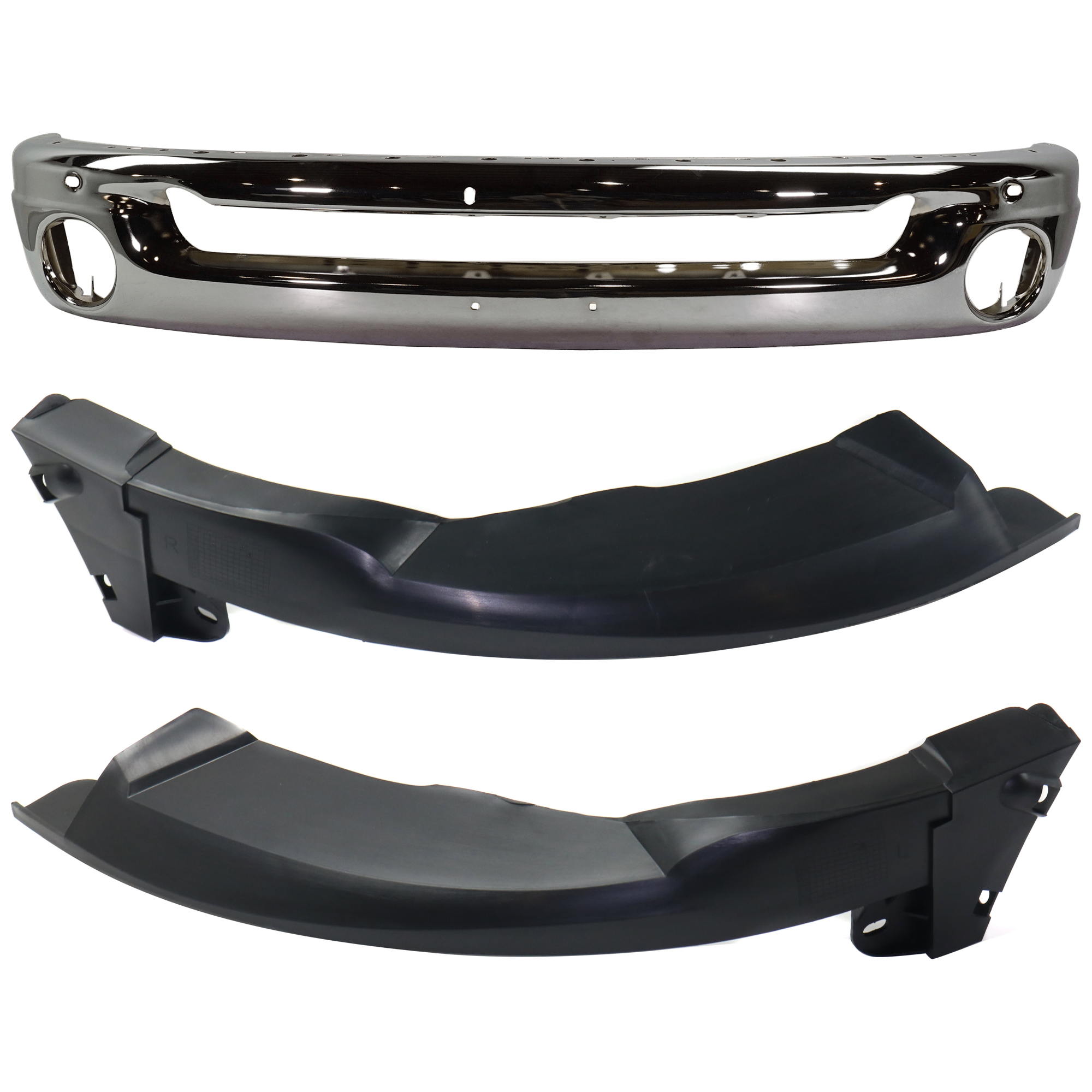 AM RAM 1500-02-05 RAM 2500-03-05 FRONT BUMPER 3 pc kit Face Bar Steel Chrome with Bumper Bracket SKU KIT 071824 C626 Partslink CH1002383 CH1017101 CH1067141 CH1016101 CH1066141 OEM 55077946AB 55077504AE 55077505