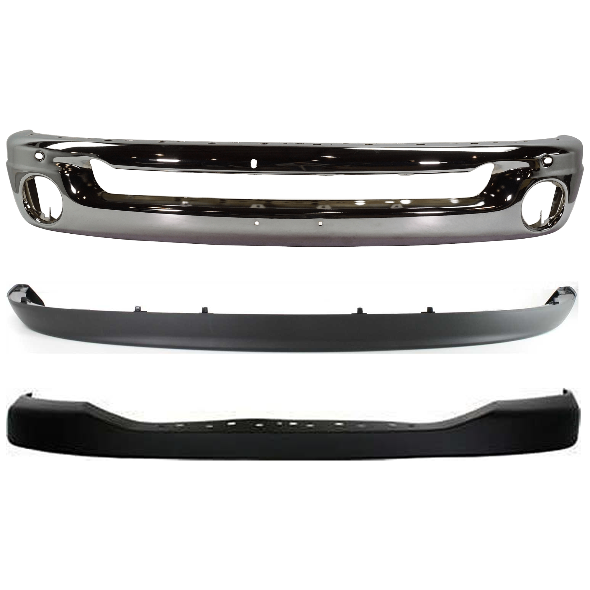 AM DODGE RAM FULL SIZE PICKUP 06-09 FRONT BUMPER 3 pc kit Face Bar Steel Chrome with Bumper Cover and Valance SKU KIT 071824 C629 Partslink CH1002383 CH1014100 CH1090125 OEM 55077946AB ZA17TZZAA 55077337A