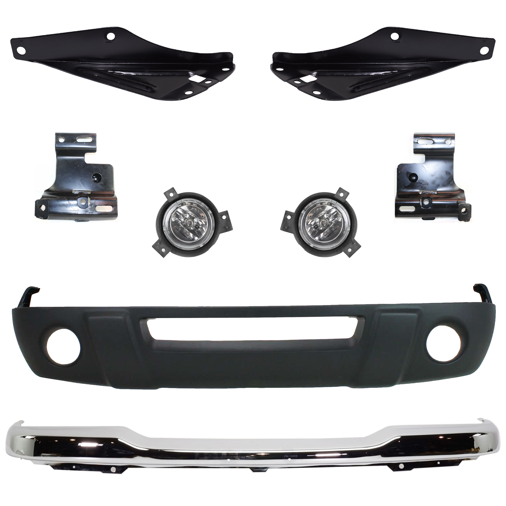 AM RANGER 01-03 FRONT BUMPER 8 pc kit Chrome with Bumper Bracket Fog Light and Valance SKU KIT 071824 C63 Partslink FO1002368 FO1066144 FO1067144 FO1067143 FO1066143 FO2592184 FO2593184 FO1095191 OEM 1L5Z17757CA 1L5Z17752AB 1L5Z17
