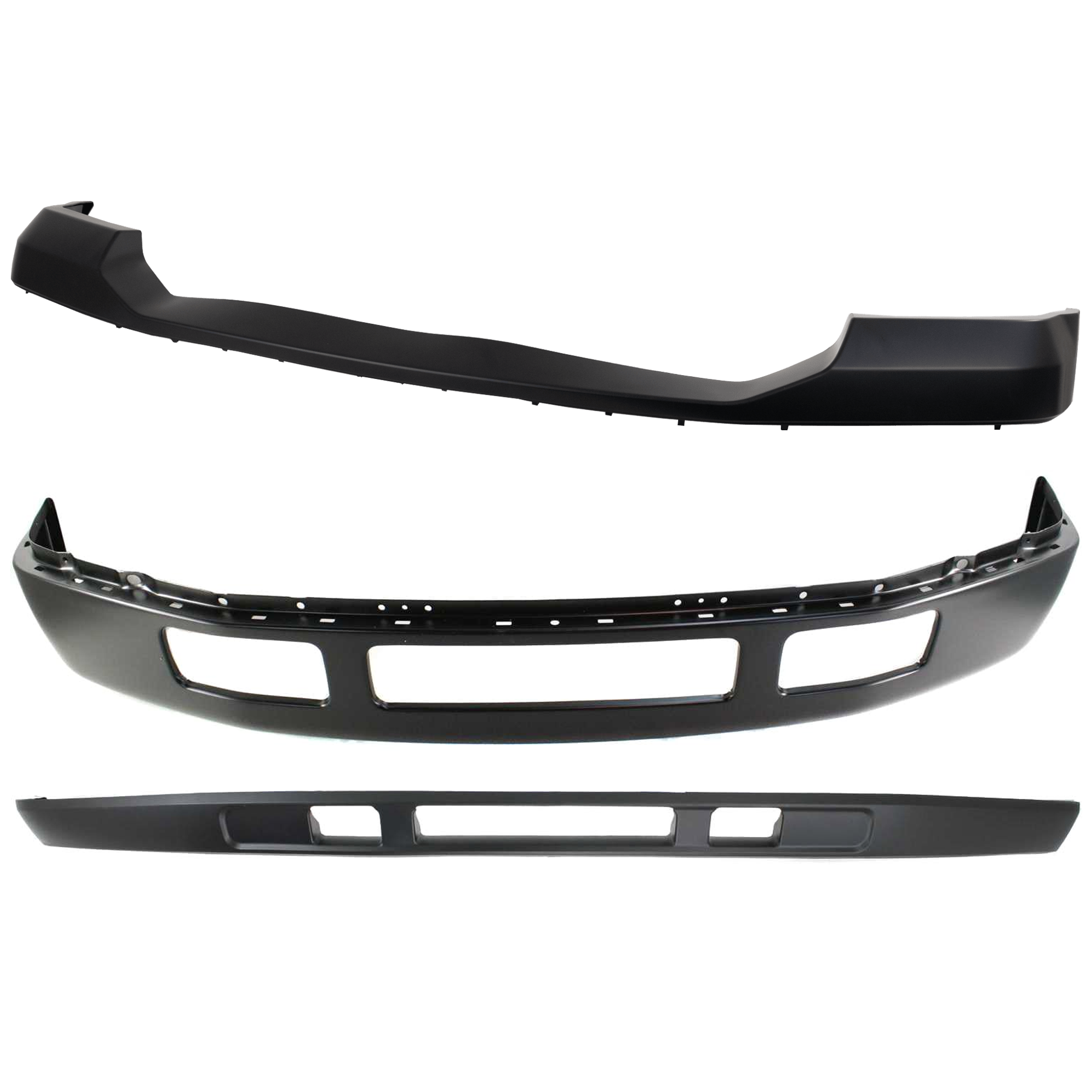 AM F 250 F 350 SUPER DUTY 05-07 FRONT BUMPER 3 pc kit Black with Bumper Cover and Valance SKU KIT 071824 C642 Partslink FO1002393 FO1057292 FO1095219 OEM 5C3Z17757CAA 6C3Z17D957BAPTM 5