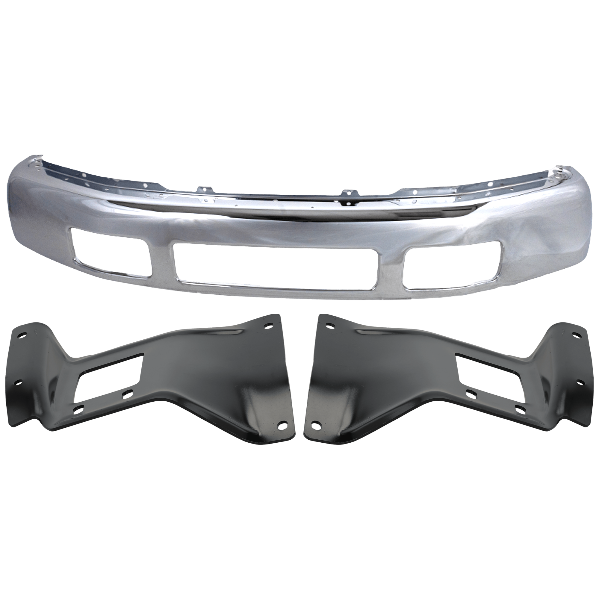 AM F 250 F 350 SUPER DUTY 05-07 FRONT BUMPER 3 pc kit Chrome w Bumper Bracket SKU KIT 071824 C652 Partslink FO1002392 FO1066163 FO1067163 OEM 5C3Z17757BA 5C3Z17B985AA 5C3Z1