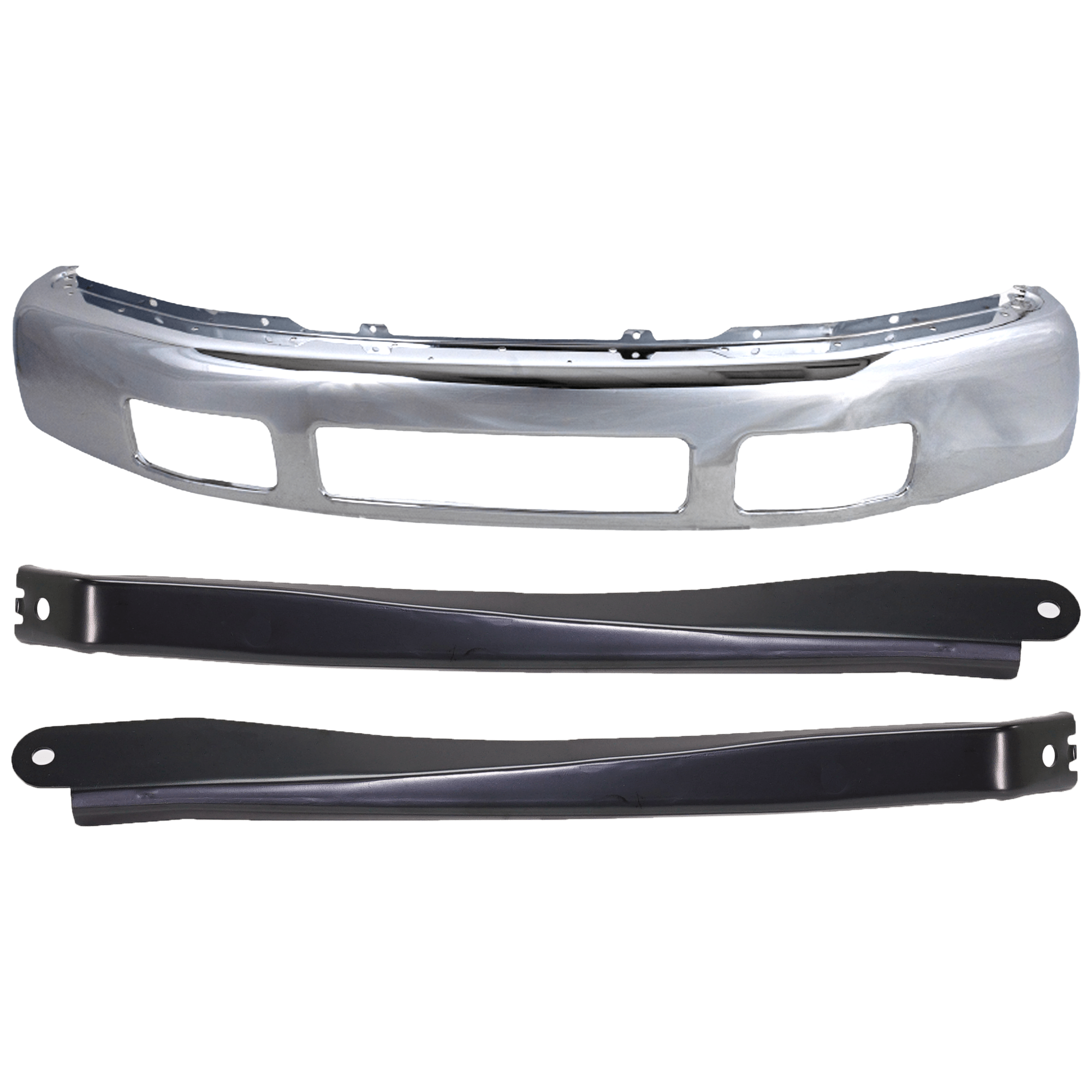 AM F 250 F 350 SUPER DUTY 05-07 FRONT BUMPER 3 pc kit Chrome w o Fender Flare holes with Bumper Bracket SKU KIT 071824 C653 Partslink FO1002392 FO1067164 FO1066164 OEM 5C3Z17757BA 5C3Z17754AA 5C3Z17