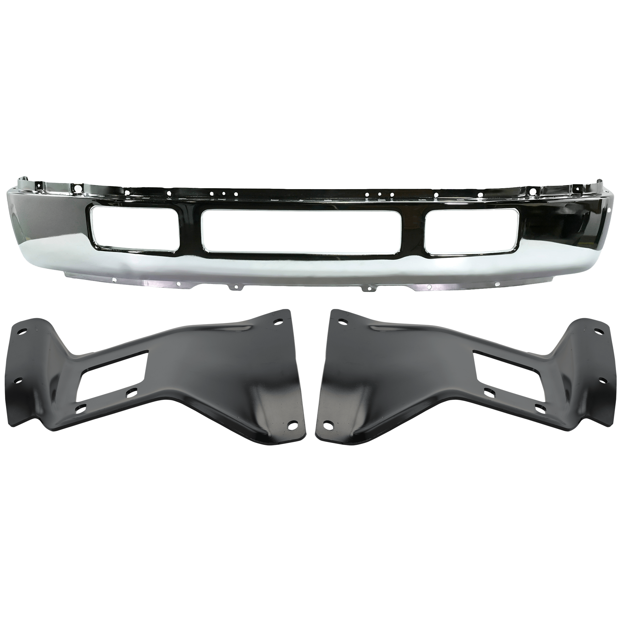 AM F 450 F 550 SUPER DUTY 05-07 FRONT BUMPER 3 pc kit Chrome w Bumper Bracket SKU KIT 071824 C655 Partslink FO1002396 FO1067163 FO1066163 OEM 5C3Z17757FA 5C3Z17B984AA 5C3Z1