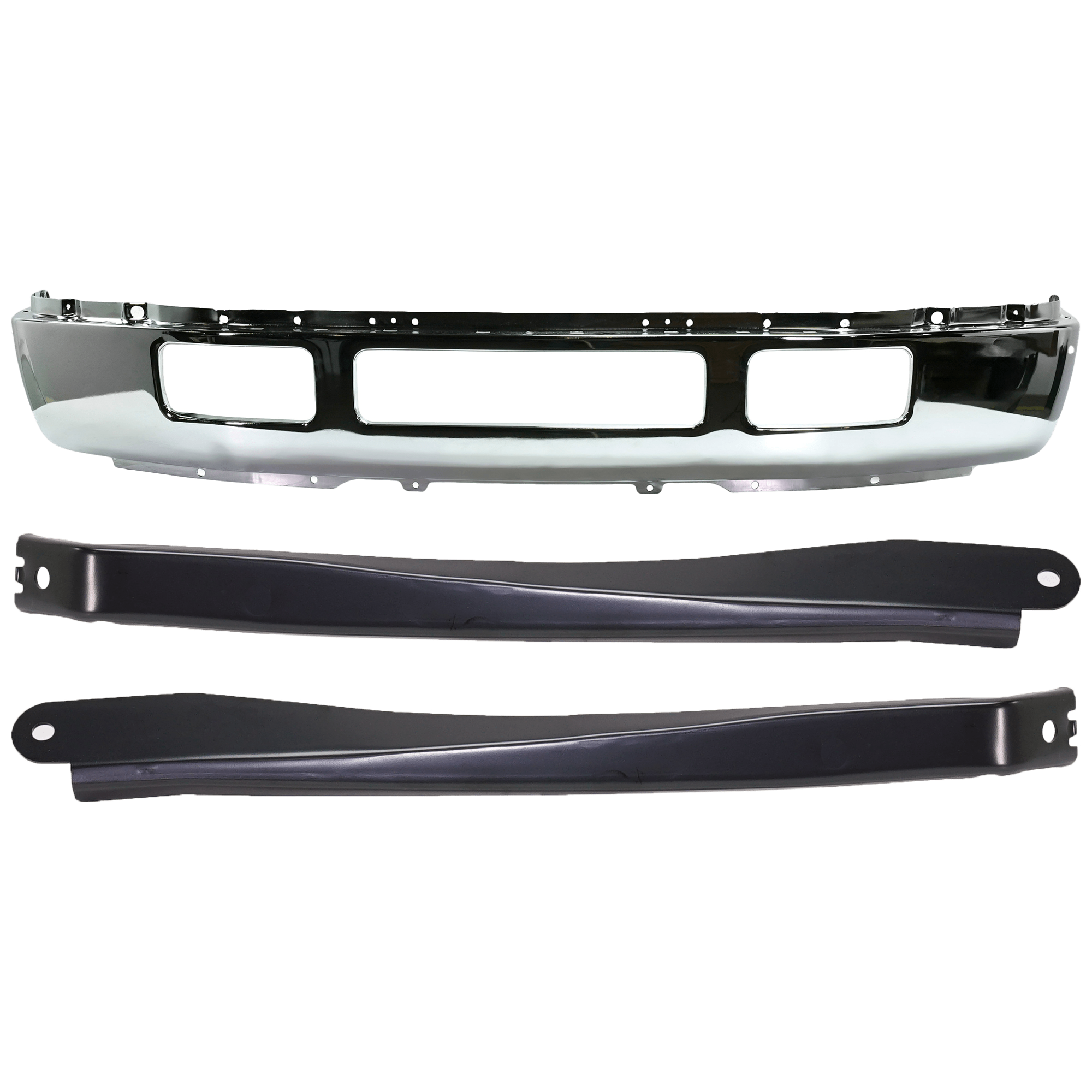 AM F 450 F 550 SUPER DUTY 05-07 FRONT BUMPER 3 pc kit Chrome with Bumper Bracket SKU KIT 071824 C656 Partslink FO1002396 FO1067164 FO1066164 OEM 5C3Z17757FA 5C3Z17754AA 5C3Z17