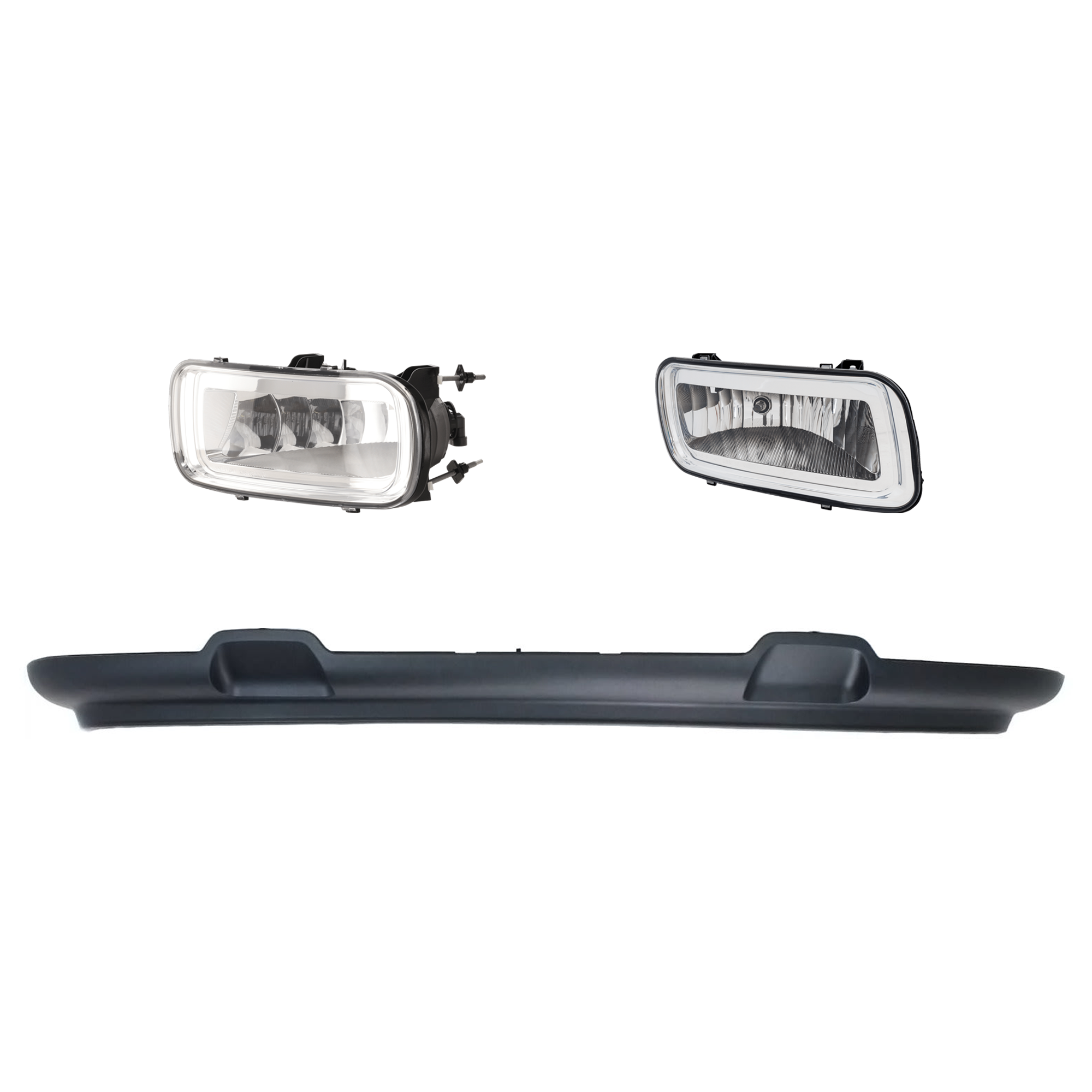 AM F 150-04-06 FRONT FOG LAMP RH AND LH 3 pc kit w Valance SKU KIT 071824 C674 Partslink FO2592197 FO2593197 FO1095205 OEM 5L3Z15200A 5L3Z15201A 4L3Z1762