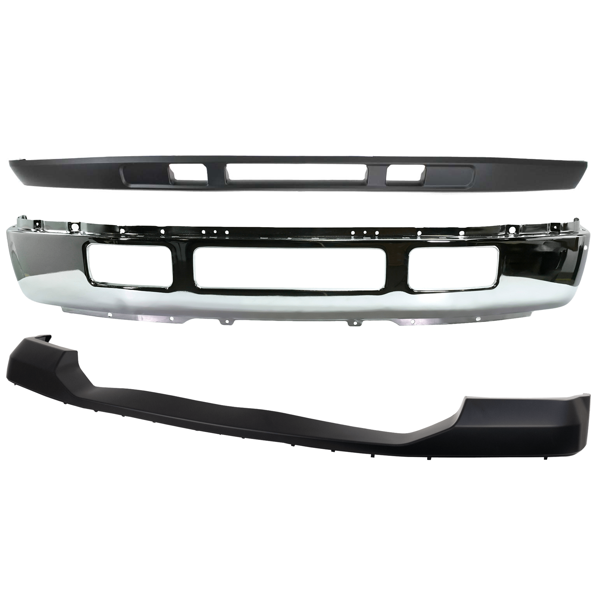 AM F 450 F 550 SUPER DUTY 05-07 FRONT BUMPER 3 pc kit Chrome with Bumper Cover and Valance SKU KIT 071824 C675 Partslink FO1002396 FO1057292 FO1095219 OEM 5C3Z17757FA 6C3Z17D957BAPTM 5C