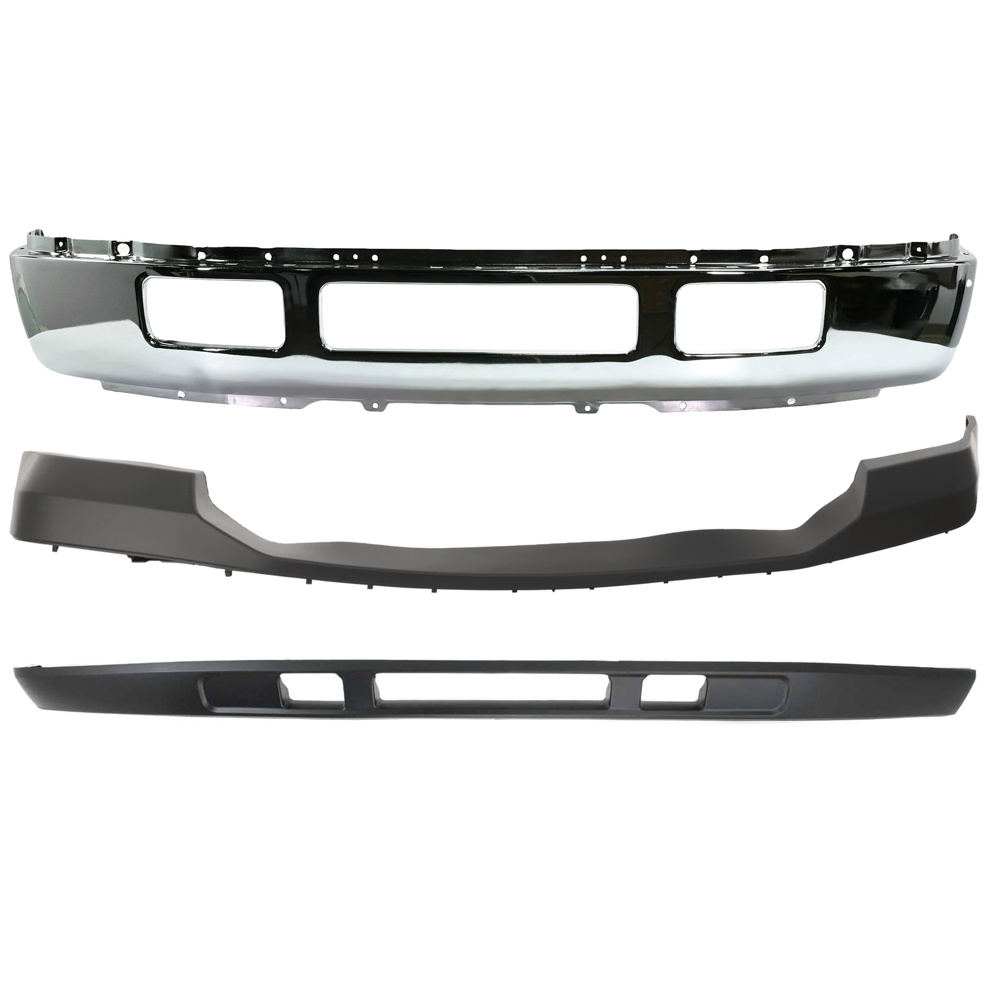 AM F 450 F 550 SUPER DUTY 06-07 FRONT BUMPER 3 pc kit Chrome w Fender Flare with Bumper Cover and Valance SKU KIT 071824 C678 Partslink FO1002396 FO1000607 FO1095219 OEM 5C3Z17757FA 6C3Z17D957AA 5C3Z1