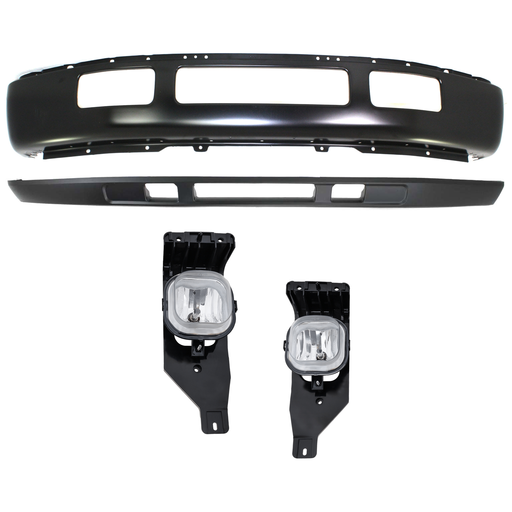 AM F 450 F 550 SUPER DUTY 05-07 FRONT BUMPER 3 pc kit Face Bar Paint to Match w Fender Flare with Fog Light and Valance SKU KIT 071824 C680 Partslink FO1002397 FO2593211 FO2592211 FO1095219 OEM 5C3Z17757EAA 6C3Z15200AA 6C3Z1