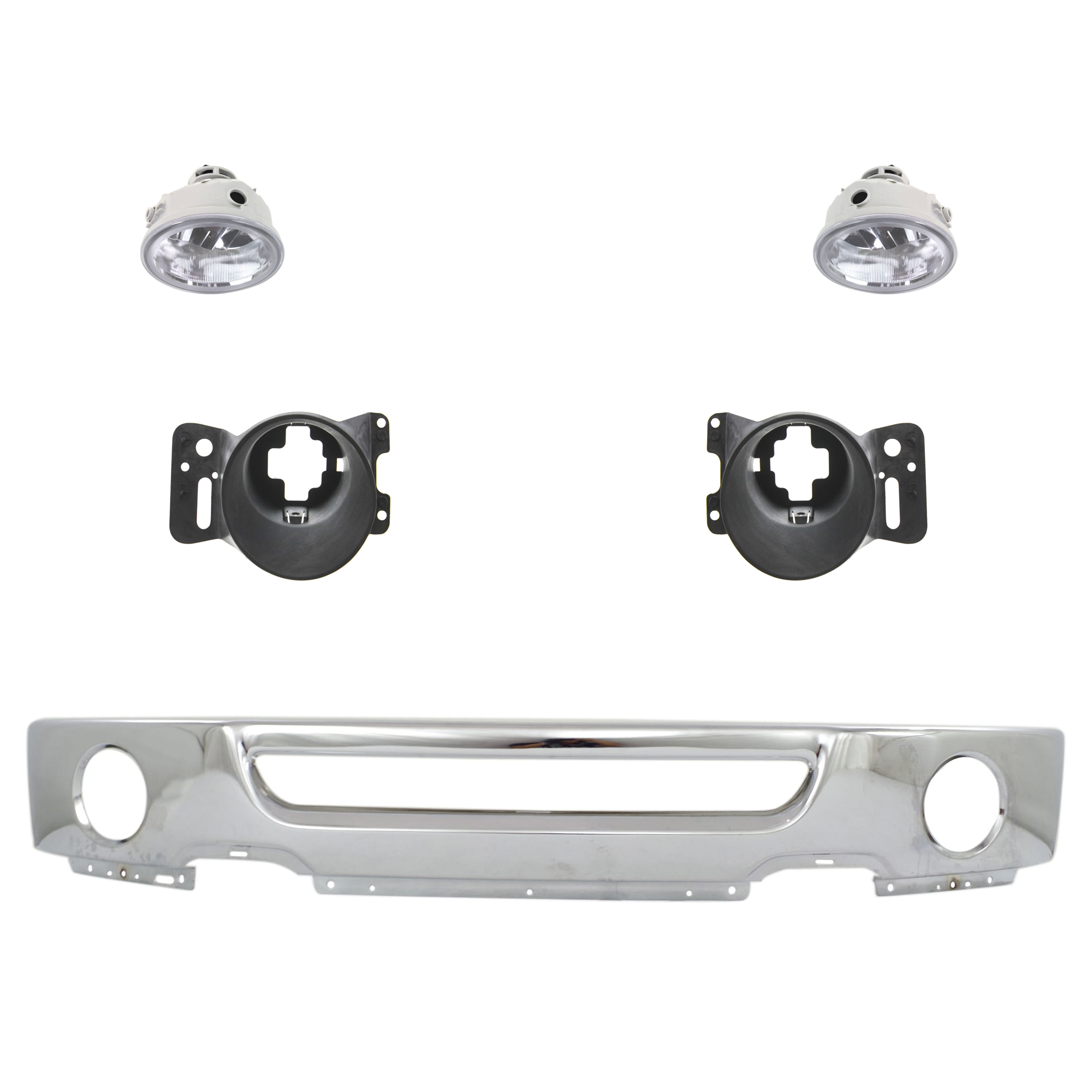 AM F 150 MARK LT 06-08 FRONT BUMPER 5 pc kit Face Bar Chrome w Fog Light Holes with Fog Light and Fog Light Bracket SKU KIT 071824 C688 Partslink FO1002399 FO2592220 FO2600101 OEM 6L3Z17757BA AL3Z15201A PFM 6L3