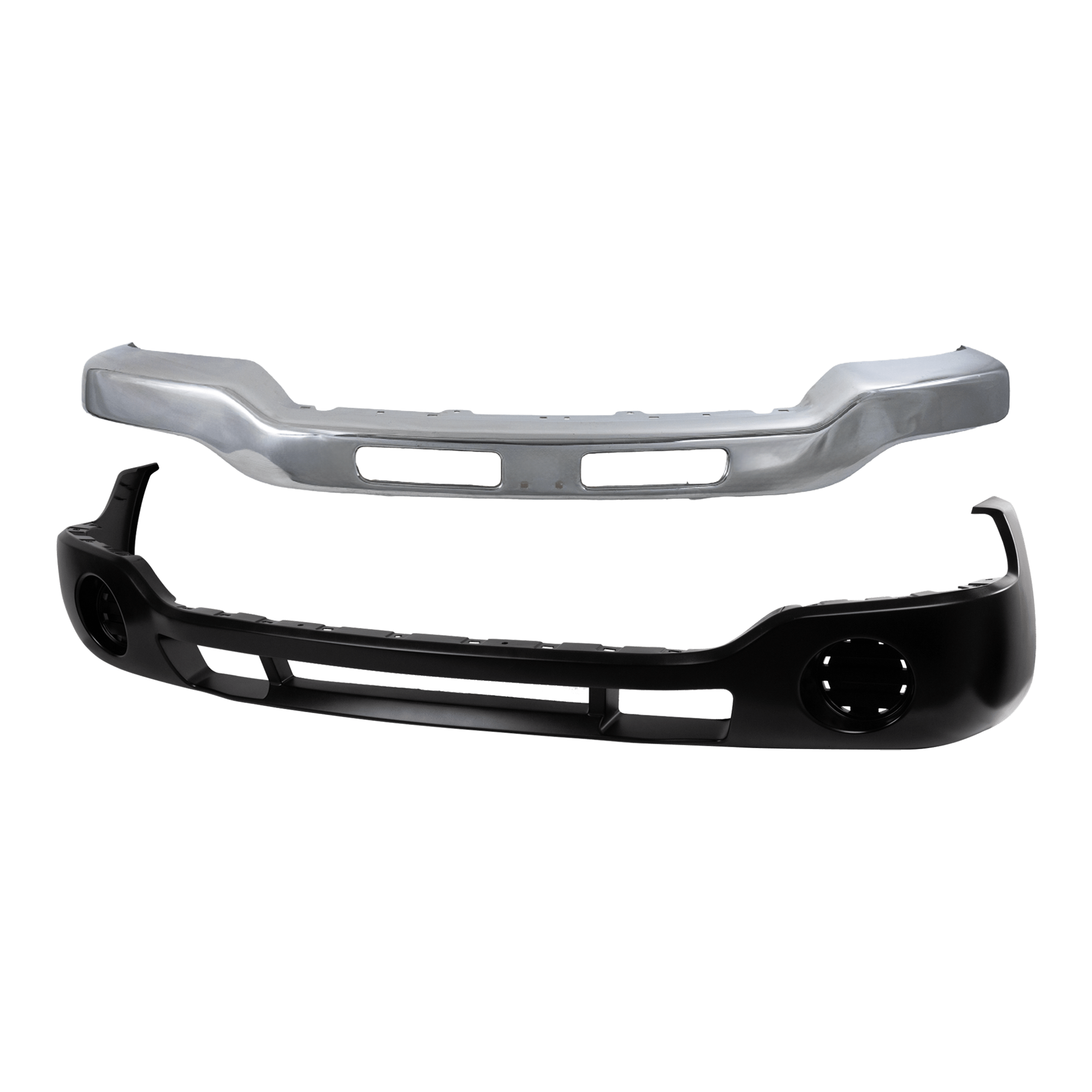 AM SIERRA 03-07 FRONT BUMPER 2 pc kit Chrome w Fog Light Hole w o Bracket with Bumper Cover SKU KIT 071824 C696 Partslink GM1002418 GM1000685 OEM 15098990-12335964-88979836