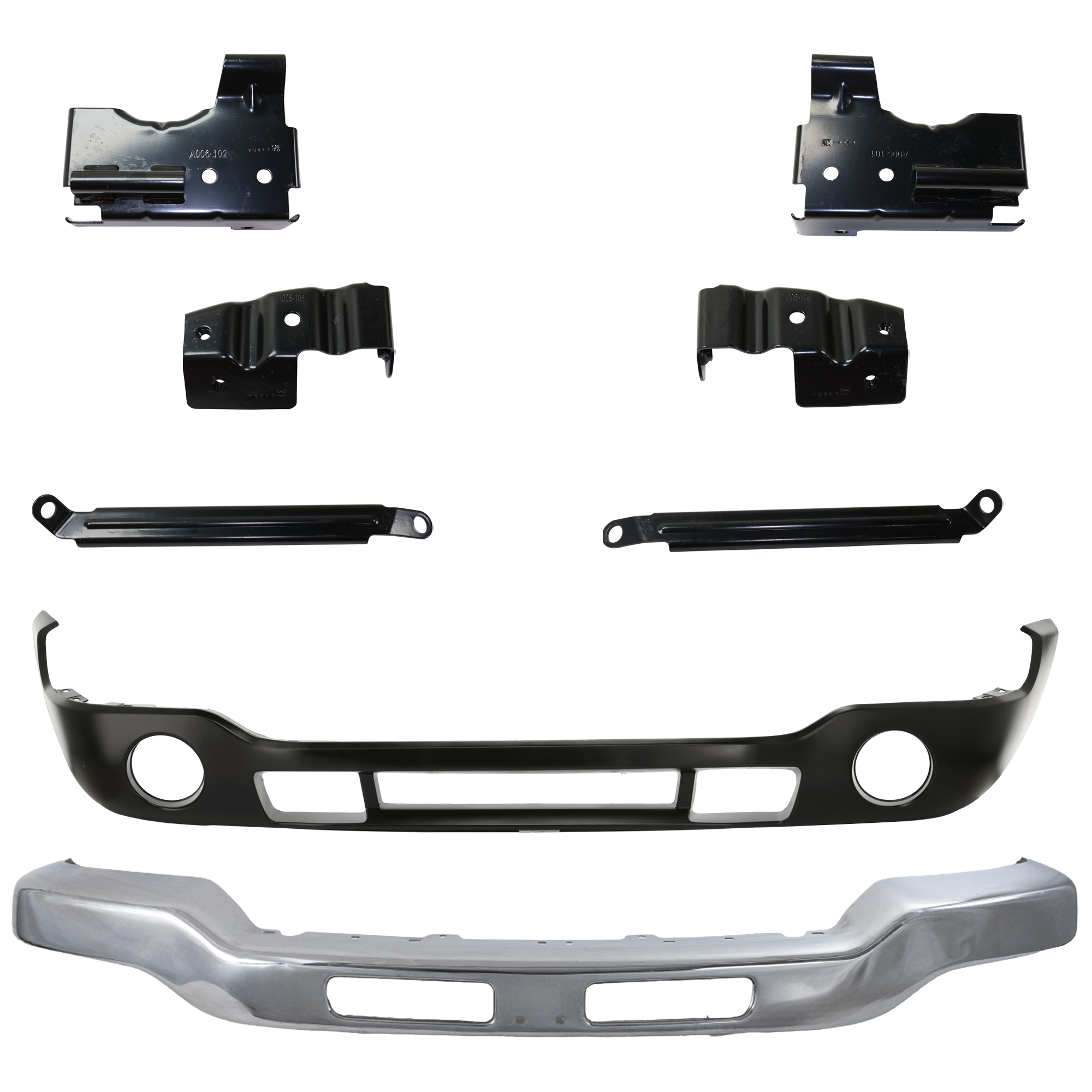 AM SIERRA 03-07 FRONT BUMPER 8 pc kit Chrome with Bumper Bracket and Bumper Cover SKU KIT 071824 C69 Partslink GM1002418 GM1066166 GM1067166 GM1067165 GM1066165 GM1066164 GM1067164 GM1000684 OEM 15098990-12335886-12335887-150