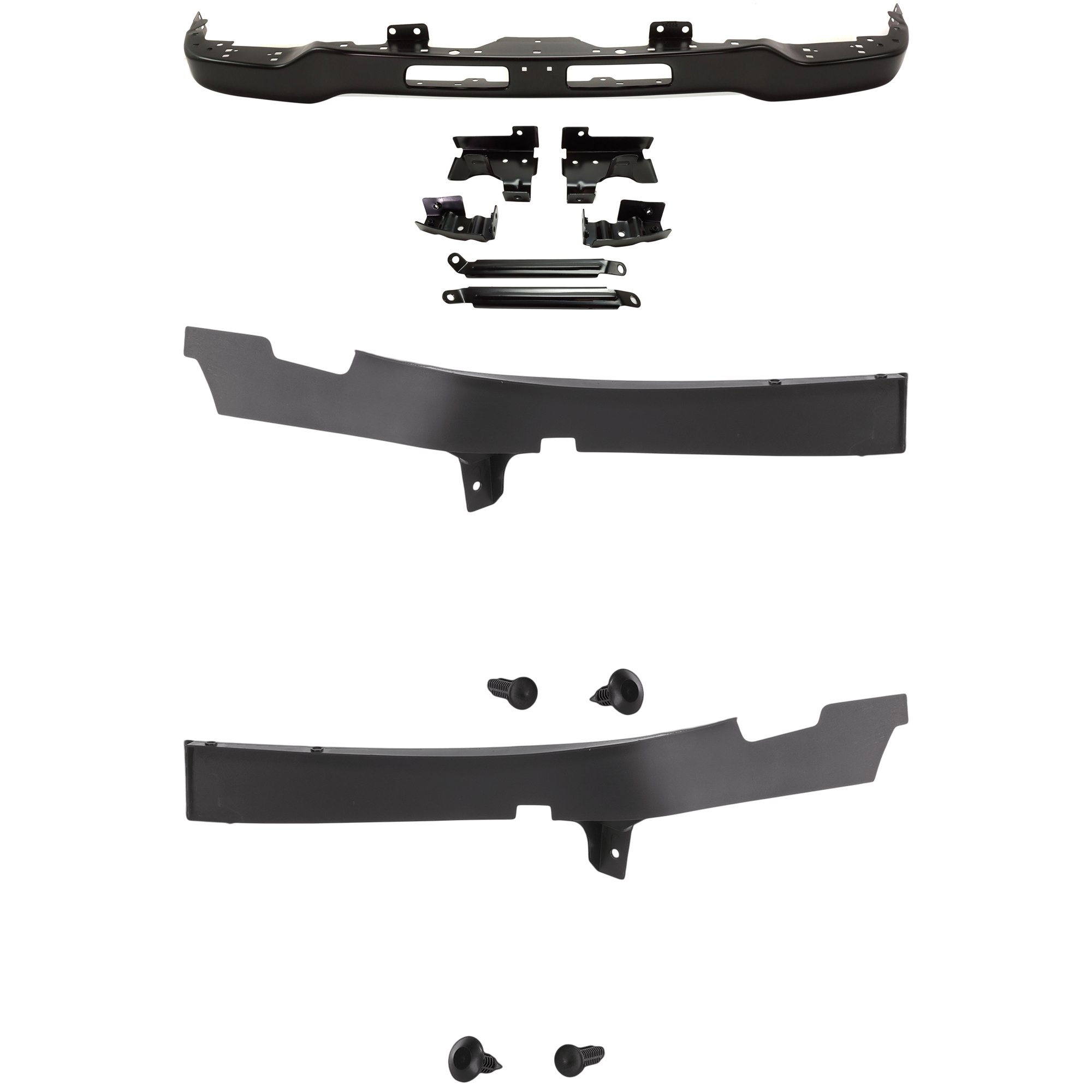 AM SIERRA 03-06 FRONT BUMPER 3 pc kit Black w Fog Light Hole w Bracket with Bumper Trim SKU KIT 071824 C700 Partslink GM1002464 GM1089170 GM1088170 OEM Performance 15102067-15049381