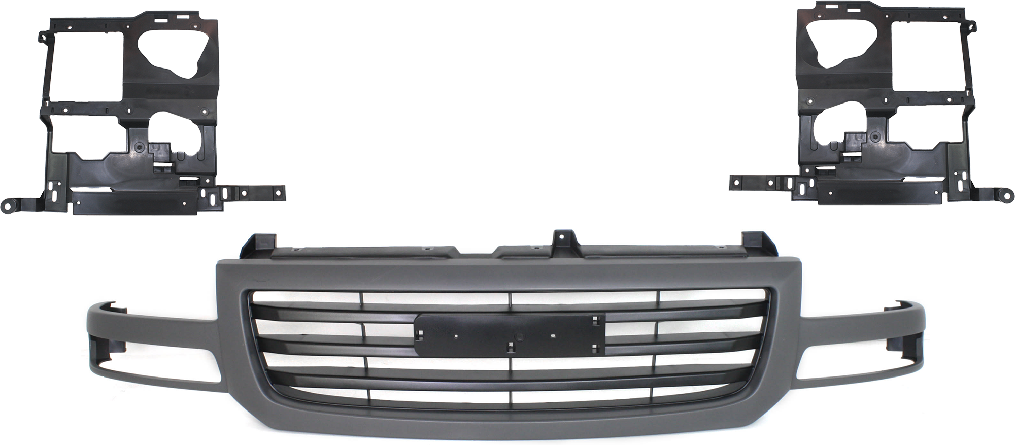 AM SIERRA 1500-03-06 SIERRA 2500-03-04 GRILLE 3 pc Kit Painted Dark Gray Shell Painted Black Insert with Headlight Bracket SKU KIT 071824 C701 Partslink GM1200476 GM1221132 GM1221133 OEM 19130790-15798923-15798924