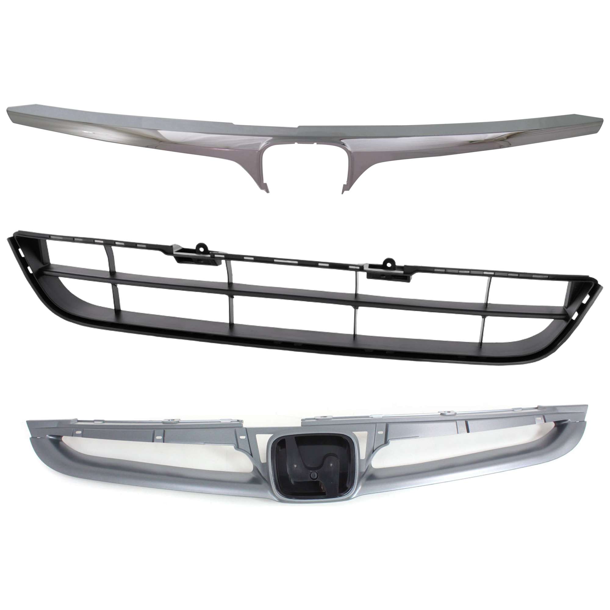 AM ACCORD 06-07 GRILLE MOLDING 3 pc Kit Chrome with Bumper Grille and Grille Assembly SKU KIT 071824 C705 Partslink HO1210118 HO1210120 HO1036101 HO1200179 OEM 71122SDAA10-71102SDAA00-71121S