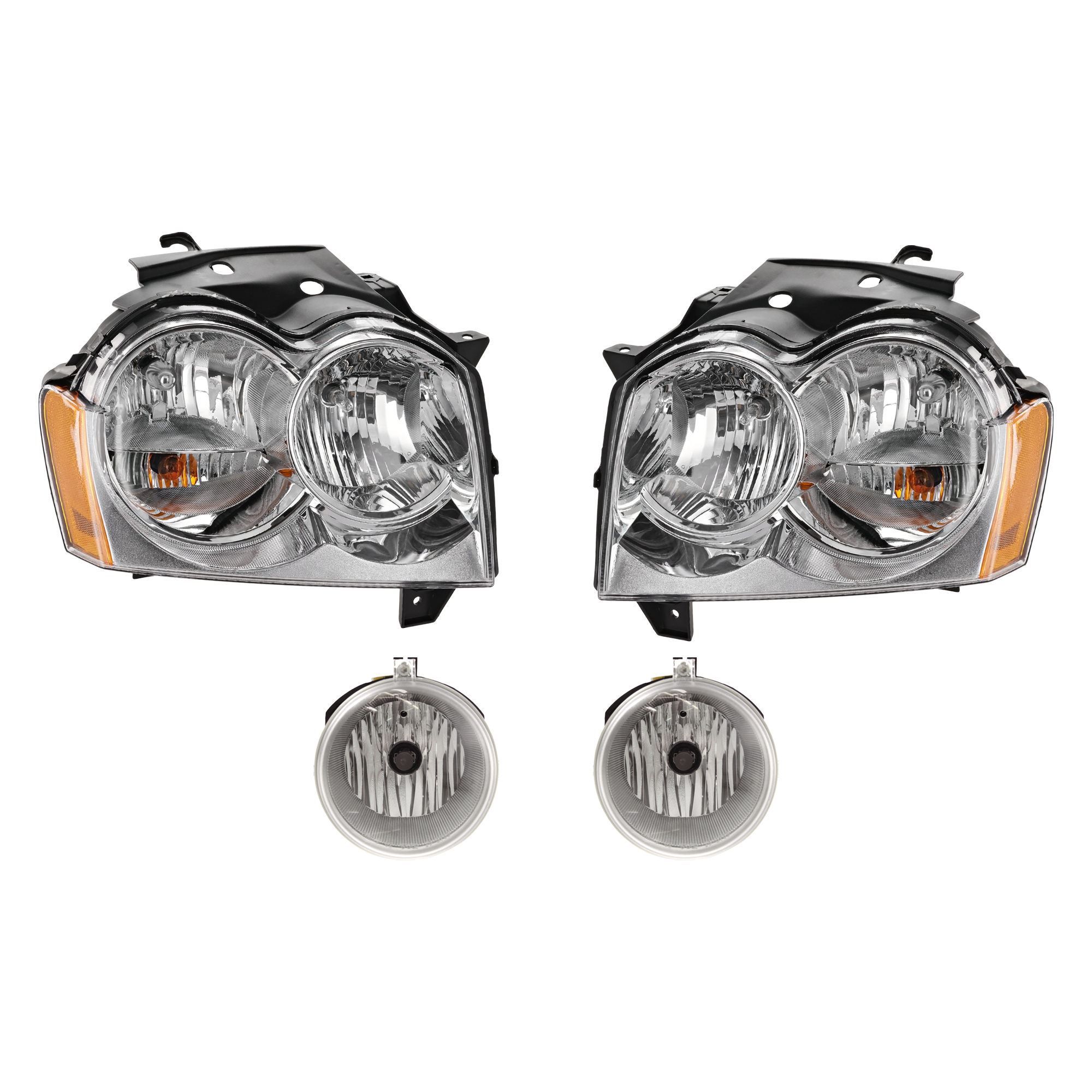 AM GRAND CHEROKEE 05-07 HEAD LAMP RH AND LH 4 pc kit w Fog Light SKU KIT 071824 C706 OEM 55156350AK 55156351AK 4805859A