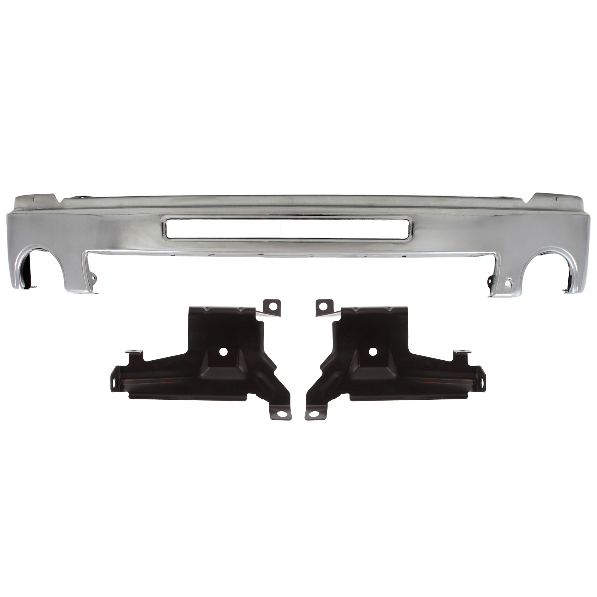 AM SIERRA 1500-07-13-2500 HD 07-10 FRONT BUMPER 3 pc kit Chrome w Air Hole with Bumper Bracket SKU KIT 071824 C735 Partslink GM1002834 GM1067182 GM1066182 OEM 15902856-15901539-15901538