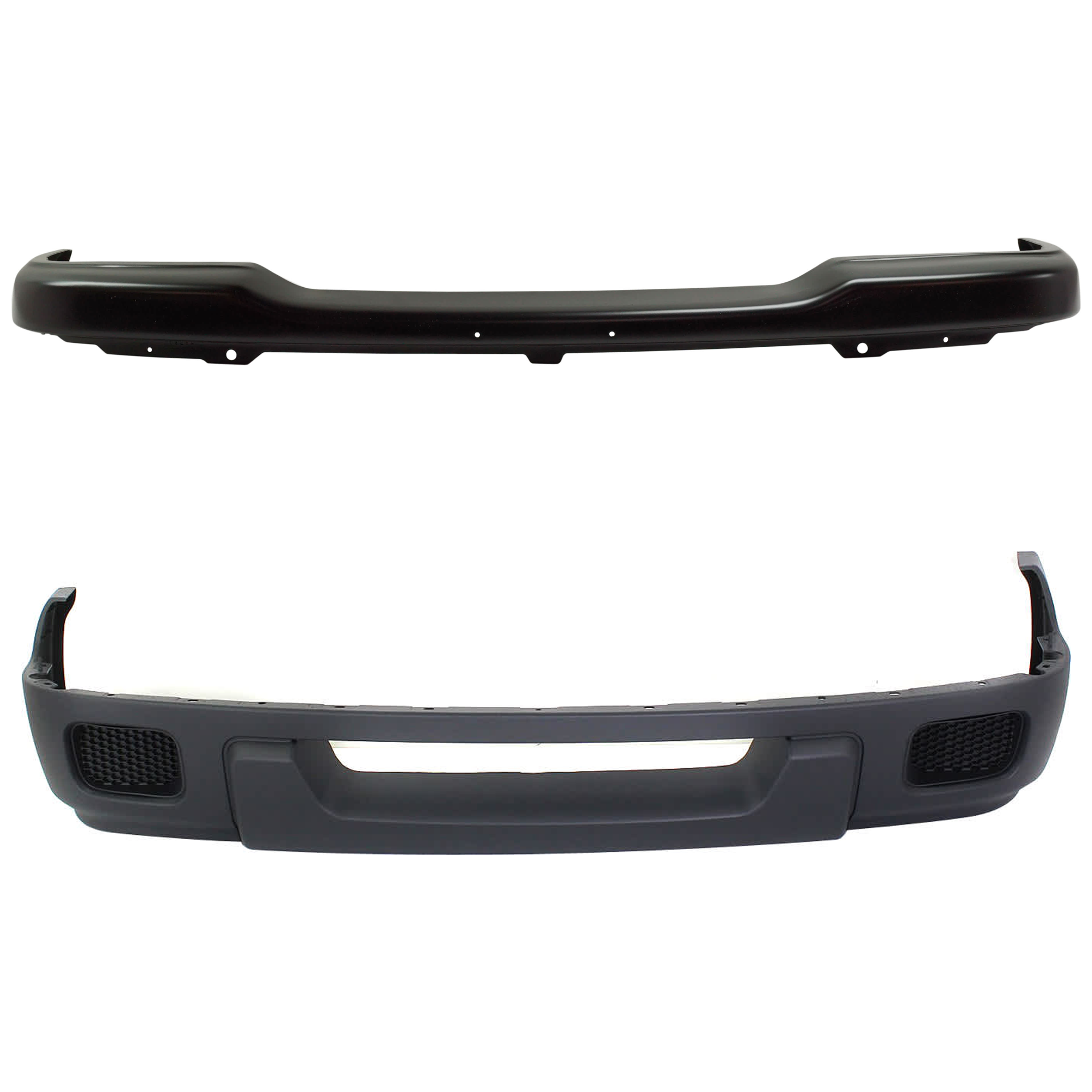 AM RANGER 05-05 FRONT BUMPER 2 pc kit Black w Valance SKU KIT 071824 C803 Partslink FO1002379 FO1095215 OEM 1L5Z17757HA 4L5Z17626EAA
