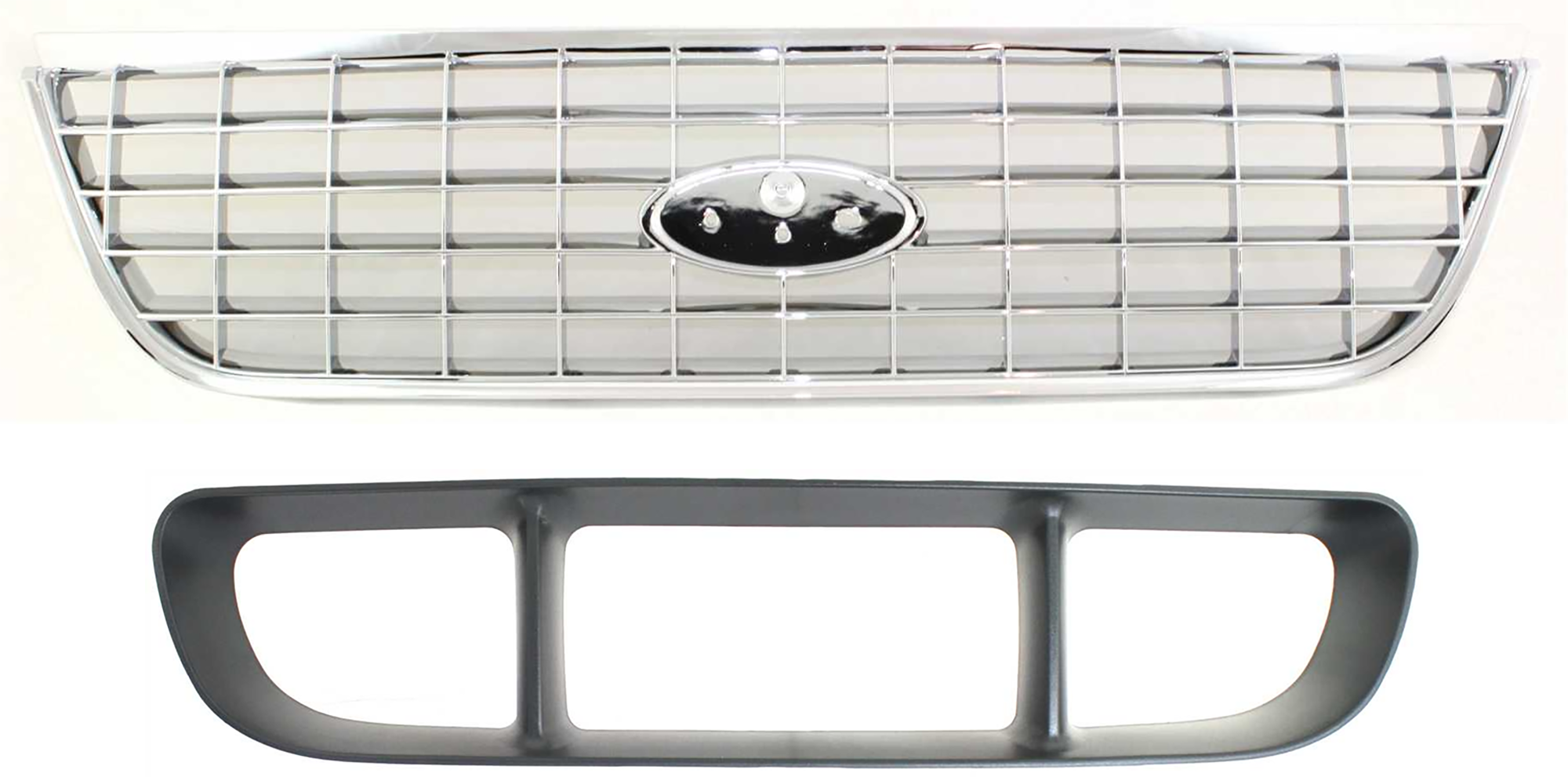 AM EXPLORER 02-05 GRILLE 2 pc Kit Chrome Shell and Insert with Bumper Grille SKU KIT 071824 C807 Partslink FO1200402 FO1036107 OEM Performance 1L2Z8200AAB 1L2Z82