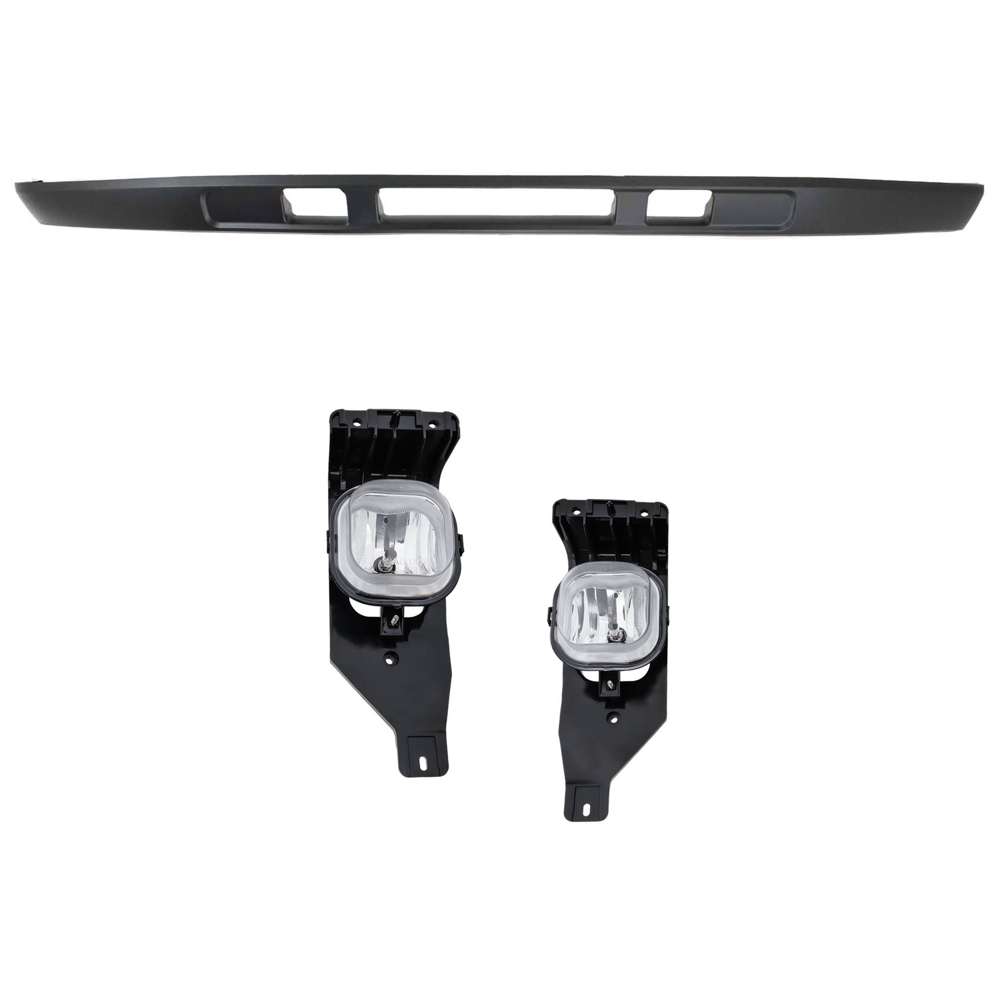 AM F SERIES SUPER DUTY 05-07 FOG LAMP RH AND LH 3 pc Kit Assembly Halogen Clear Lens with Valance SKU KIT 071824 C818 Partslink FO2593211 FO2592211 FO1095219 OEM 6C3Z15200AA 6C3Z15200BA 5C3Z17